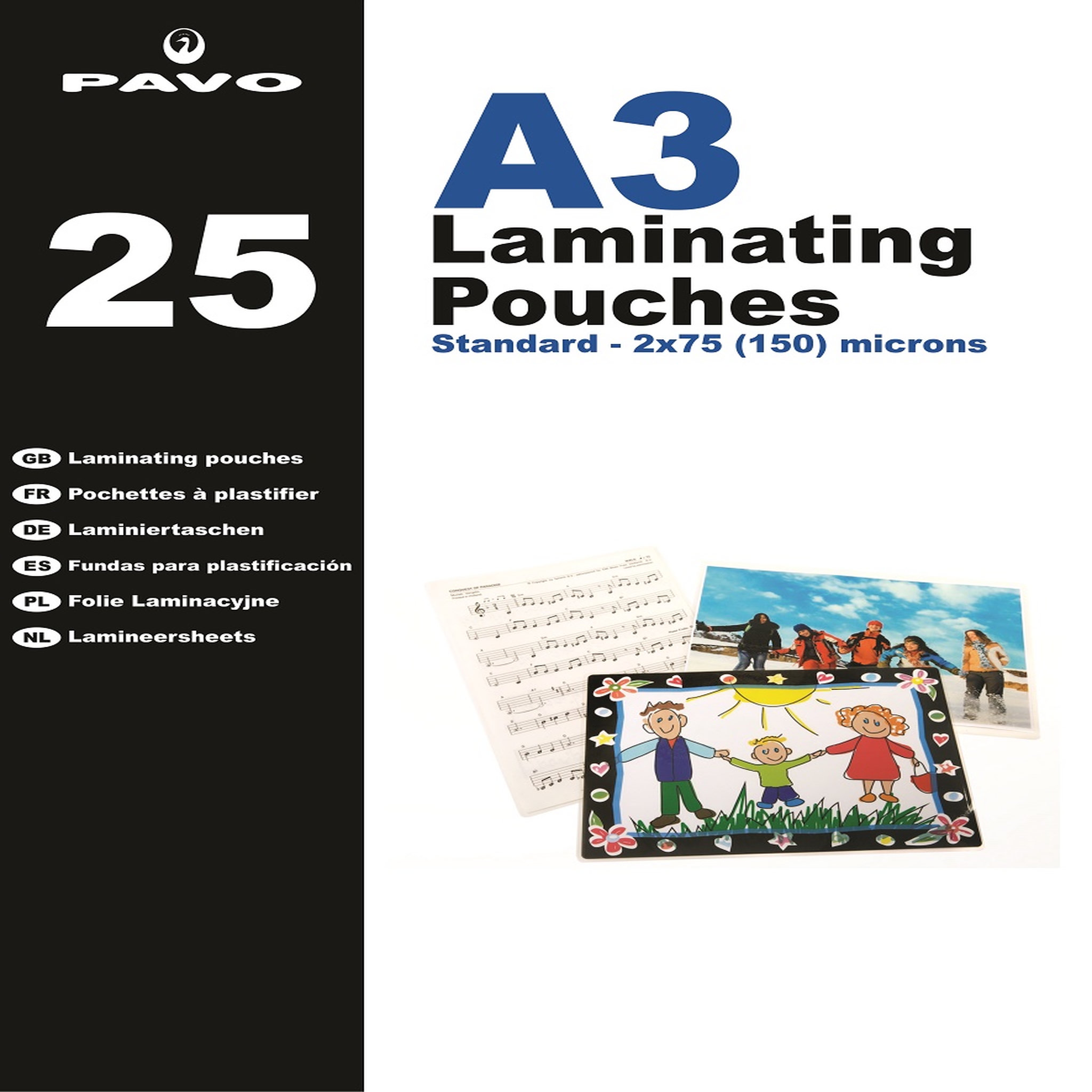 PAVO Lot de 25 pochettes de plastification A3 80 microns Pavo
