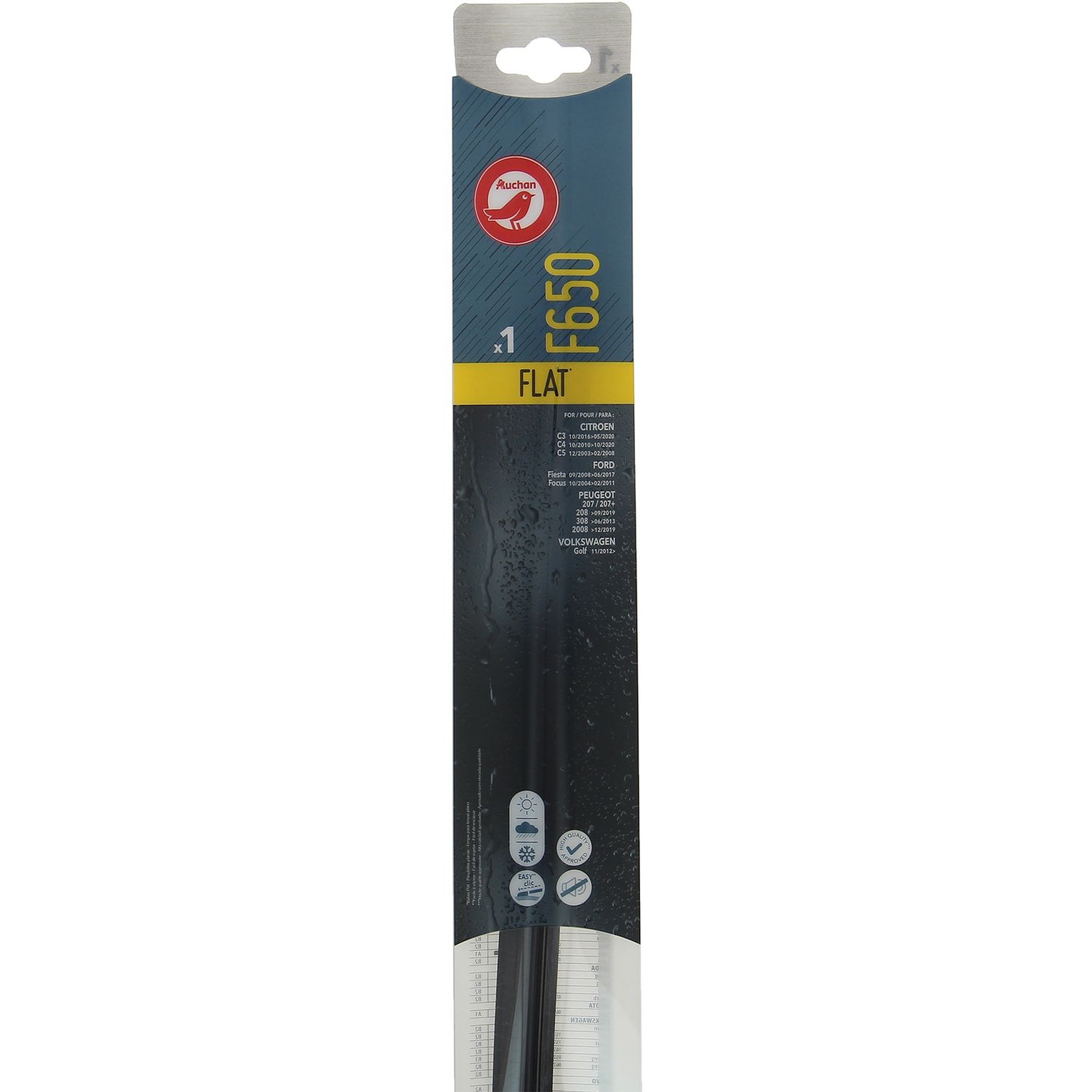 Voir la diapositive 2 : AUCHAN Balai d'essuie-glace plat F650 65cm pour CITROËN FORD PEUGEOT VOLKSWAGEN
