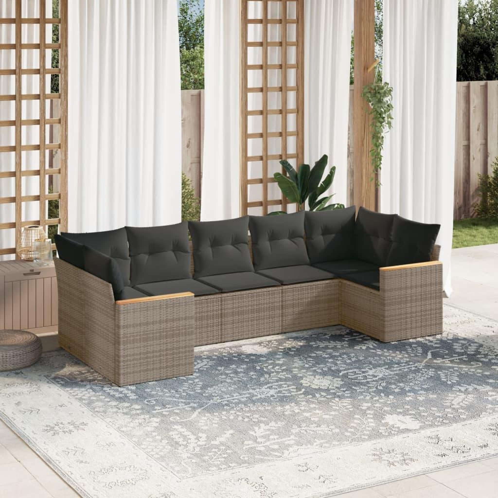 VIDAXL Salon de jardin avec coussins 7 pcs gris resine tressee