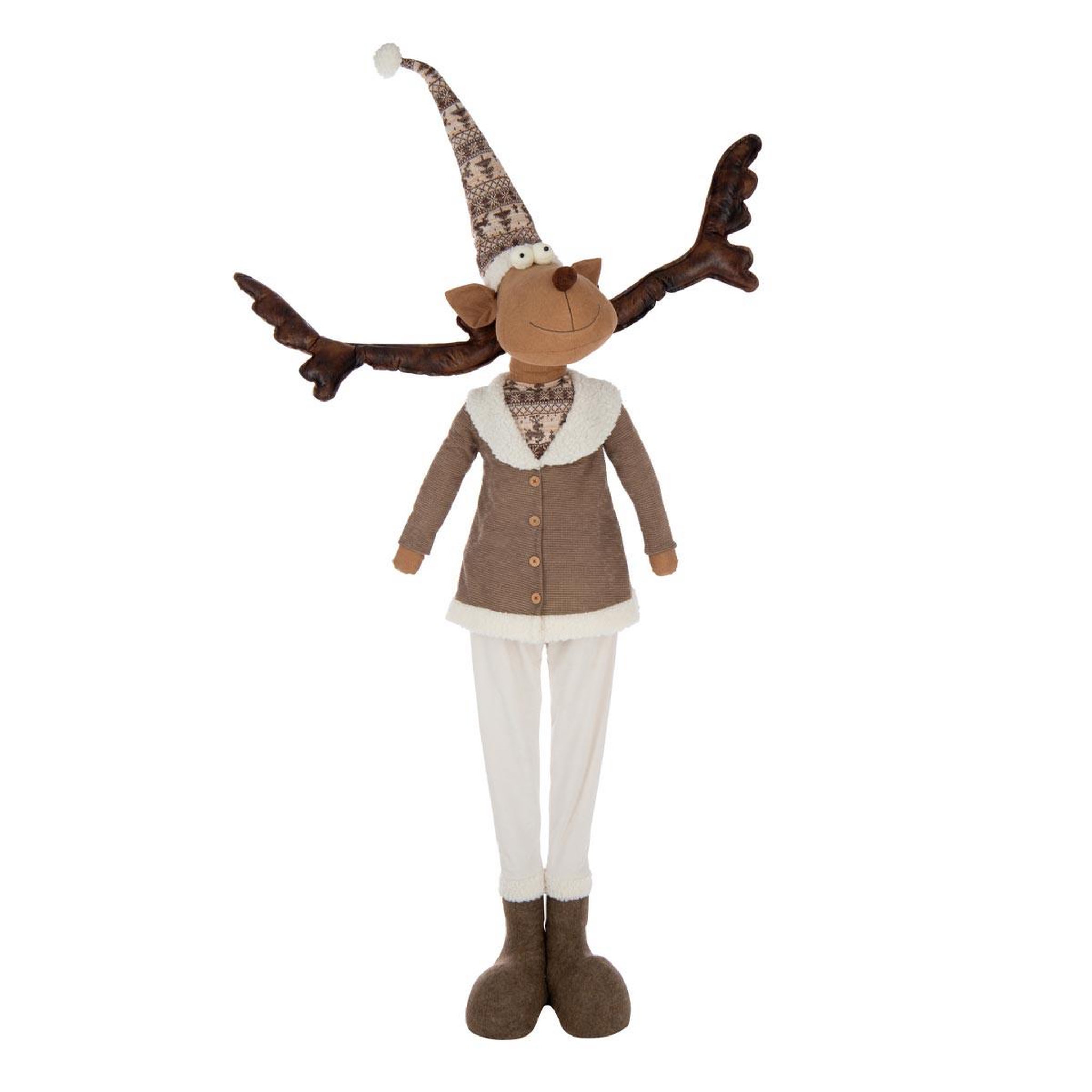 J-LINE Statue renne télescopique  habits d'hiver  194cm multicolore