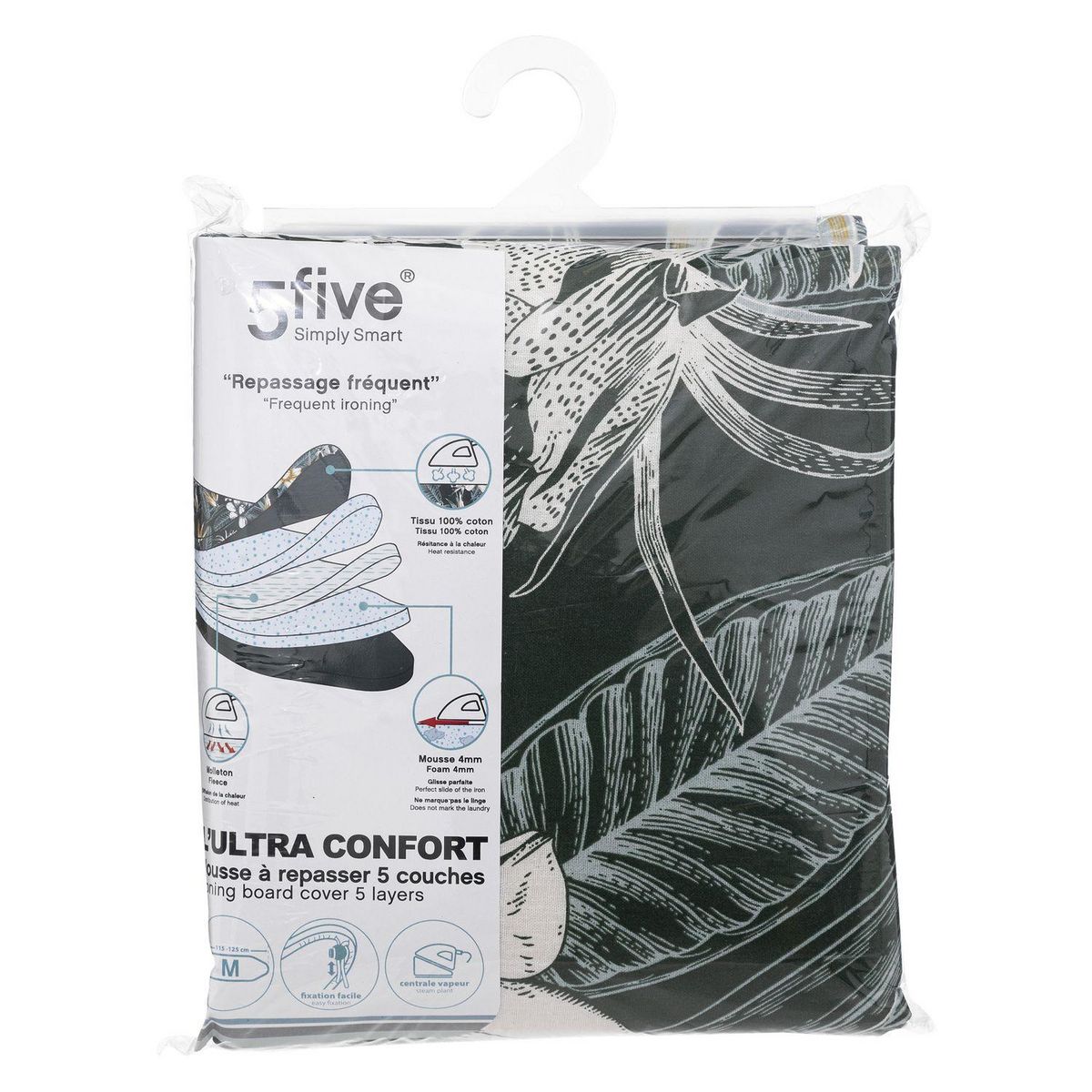 FIVE Housse à repasser 5 couches imprimé tropical - vert et noir