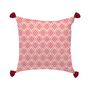 Voir la diapositive 2 : Coussin en coton motifs fleurs avec pompons