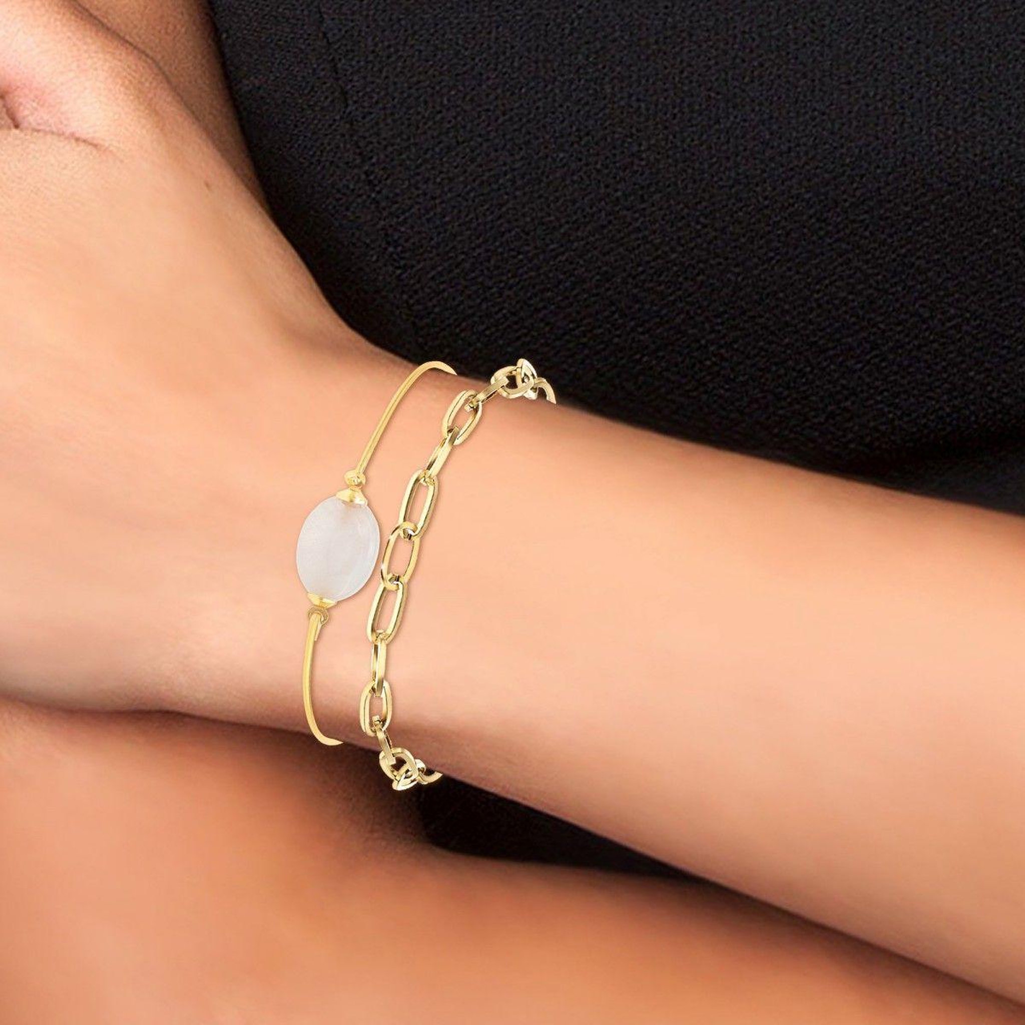 Voir la diapositive 2 : SC BOHEME Lot de 2 bracelets SC Bohème en Laiton Finement doré orné d'un quartz rose
