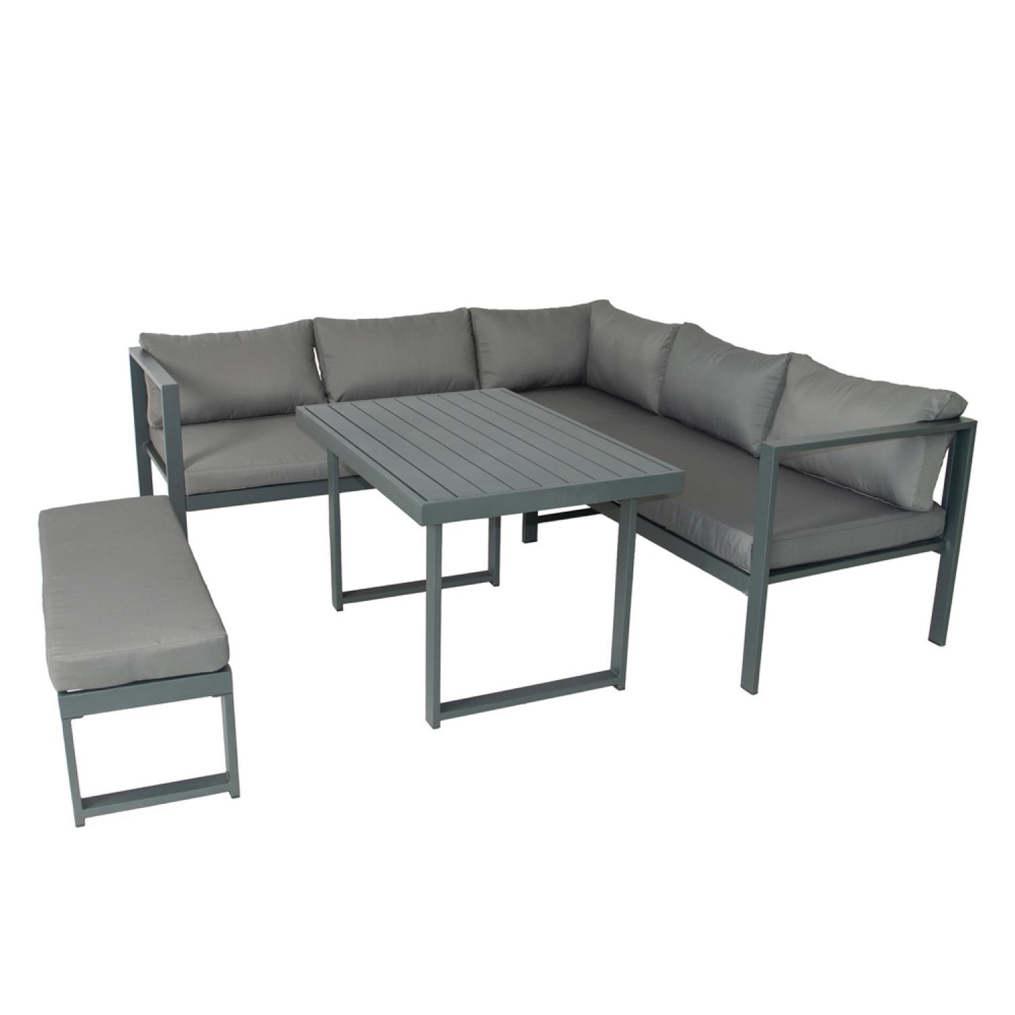 CONCEPT USINE Salon de jardin gris foncé 6 places canapé et banc marbella
