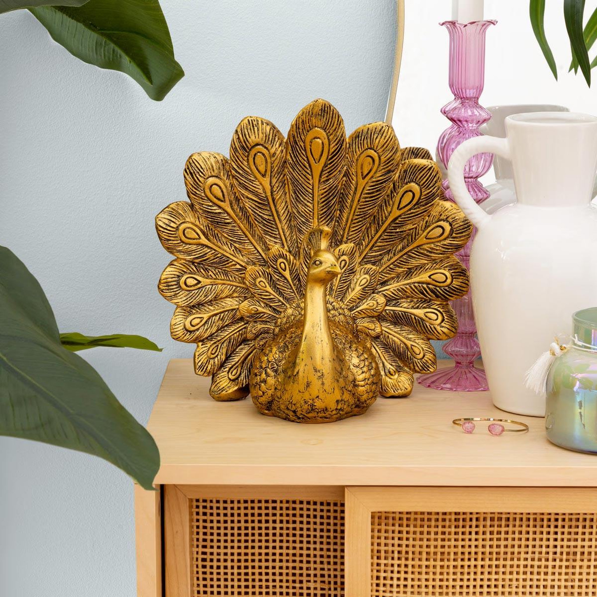 Voir la diapositive 3 : ATMOSPHERA Statuette Oiseau Paon en Résine  Wild Romance  27cm Doré