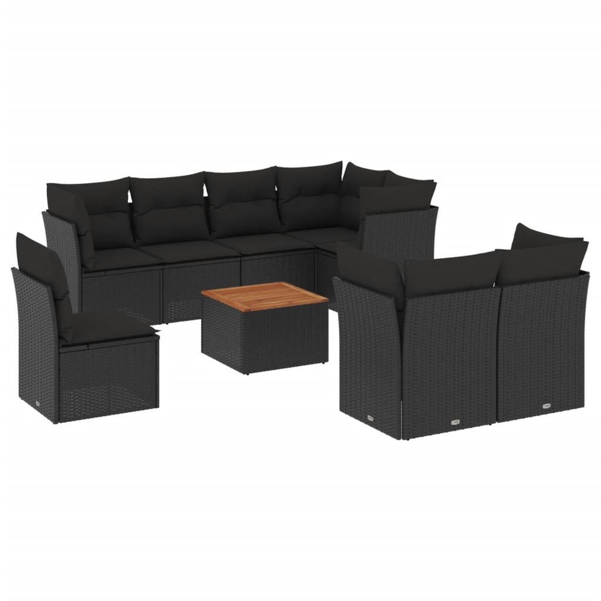 Voir la diapositive 2 : VIDAXL Salon de jardin 9 pcs avec coussins noir resine tressee