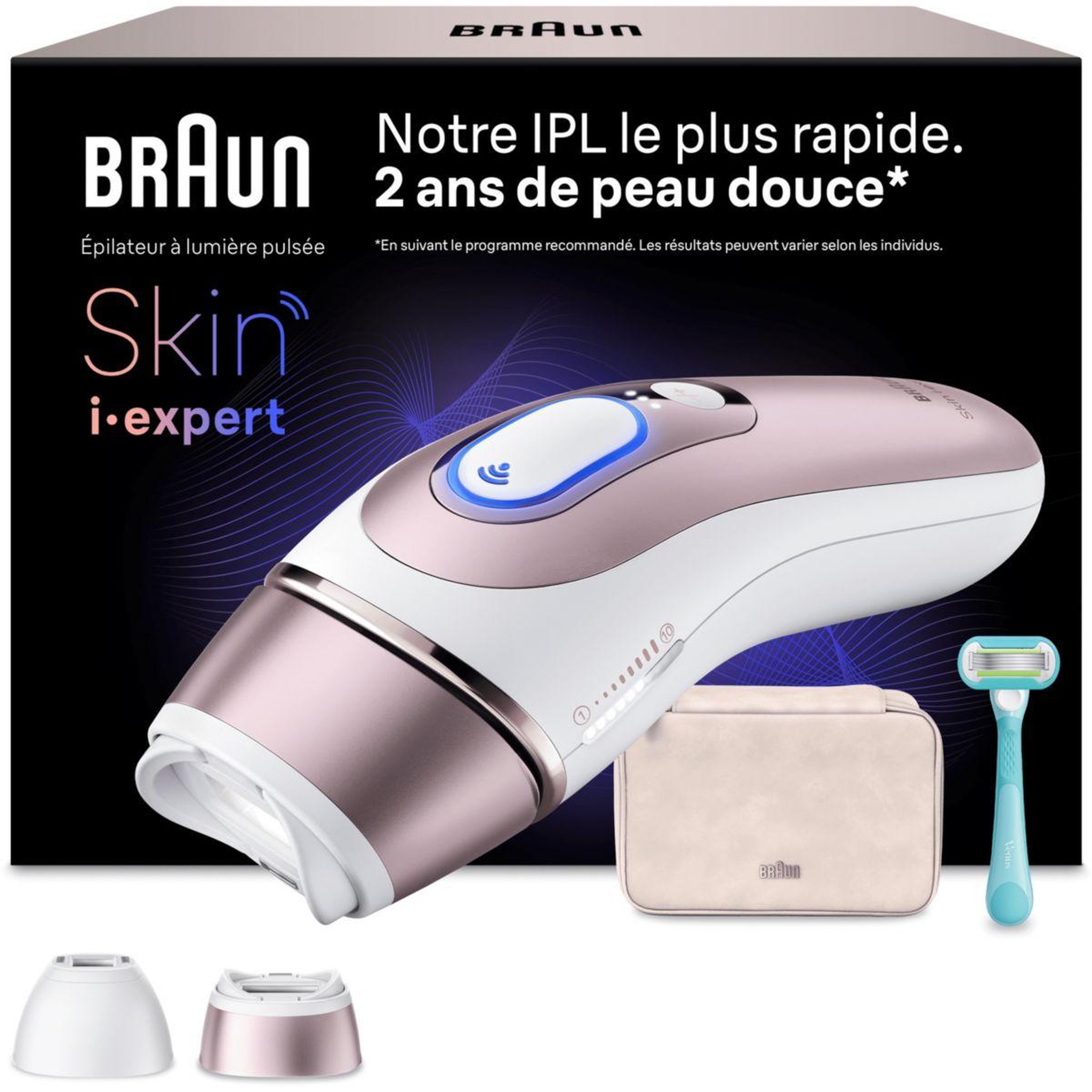 BRAUN Epilateur lumière pulsée ipl pl7211 skin i-expert, 2 têtes, 1 rasoir gillette venus, 1 pochette