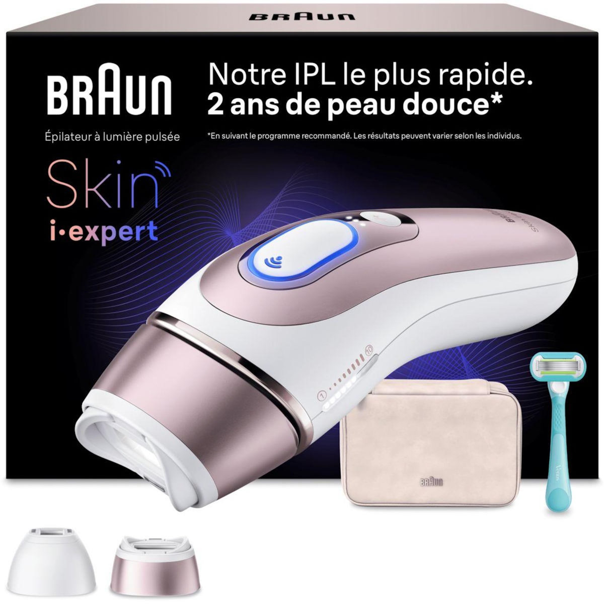 BRAUN Epilateur lumière pulsée IPL PL7211 Skin i-expert, 2 têtes, 1 rasoir Gillette Venus, 1 pochette