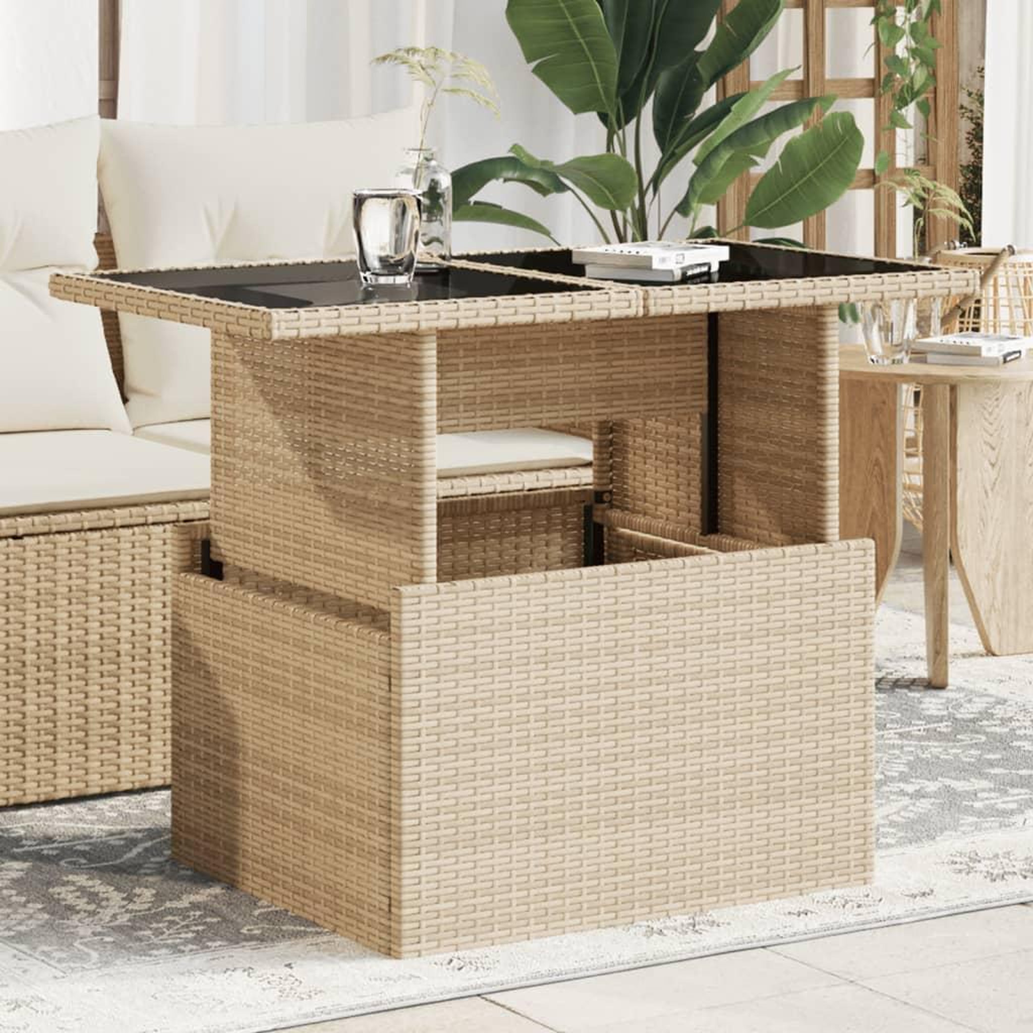 VIDAXL Table de jardin dessus en verre beige 100x55x73 cm poly rotin