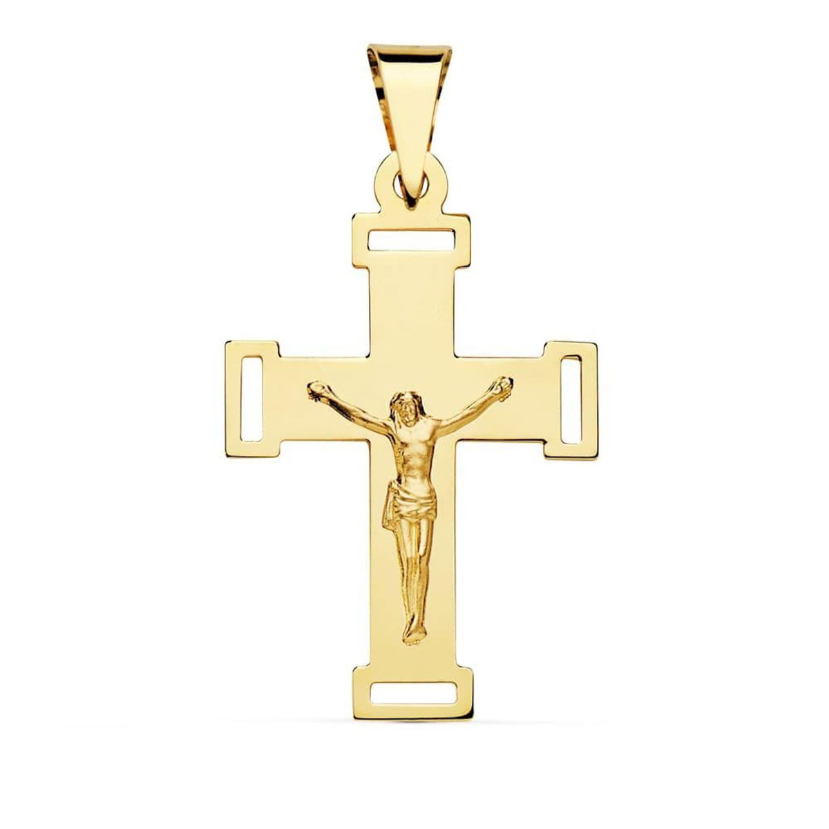 L'ATELIER D'AZUR Pendentif  - Médaille Christ sur la Croix Or 18 Carats 750 Jaune - Chaine Offerte