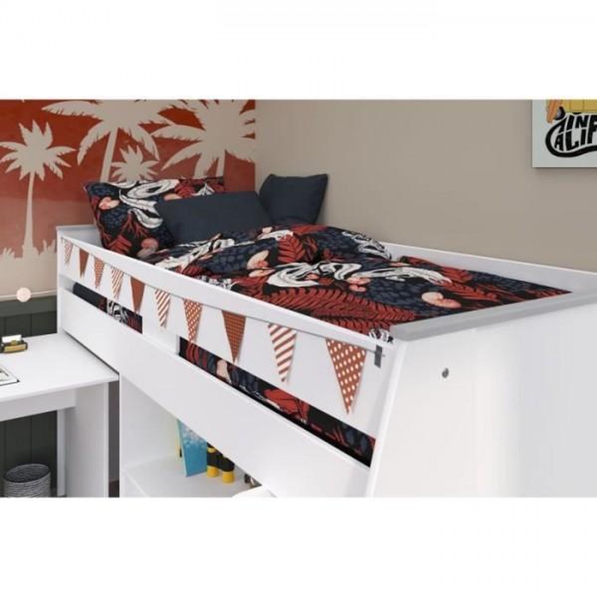 Voir la diapositive 6 : PARISOT Lit combiné enfant PARISOT ZOLA - Blanc - 90x200 cm - Sommier inclus