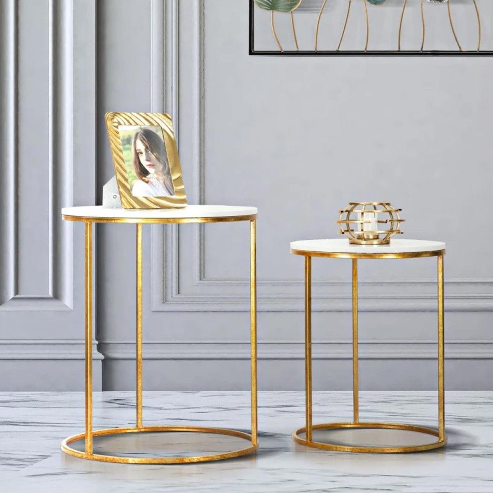 Voir la diapositive 5 : Paris Prix Lot de 2 tables d'appoint gigognes  julia  63cm or