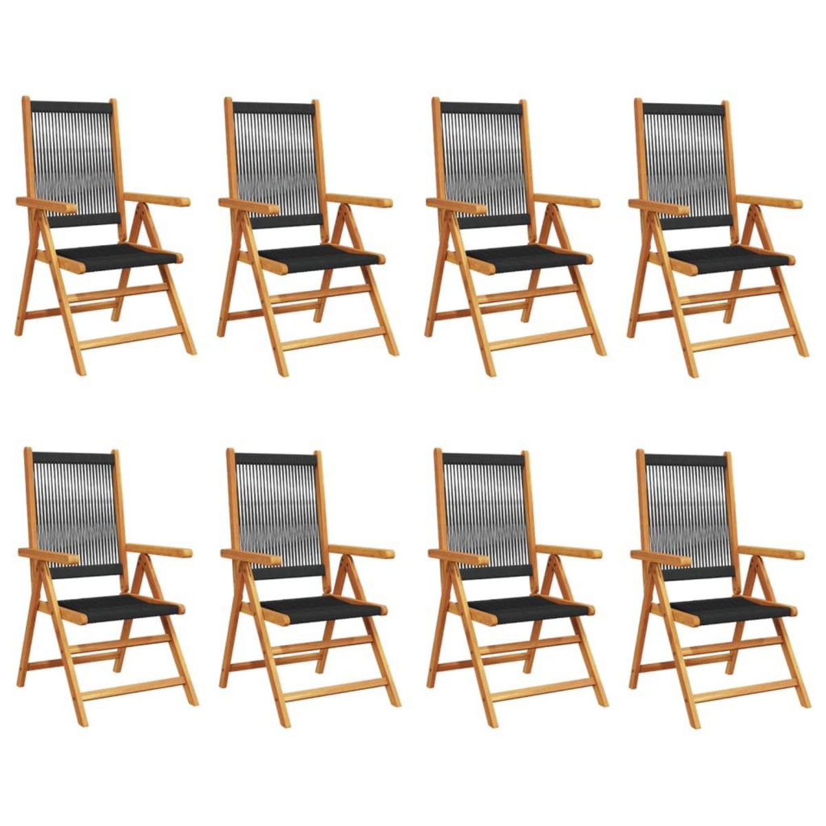 VIDAXL Chaises inclinables de jardin lot de 8 noir bois massif acacia