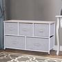 Voir la diapositive 2 : HOMCOM Commode meuble de rangement dim. 100L x 30l x 54H cm 5 tiroirs non-tissés gris structure métal blanc plateau MDF bois clair