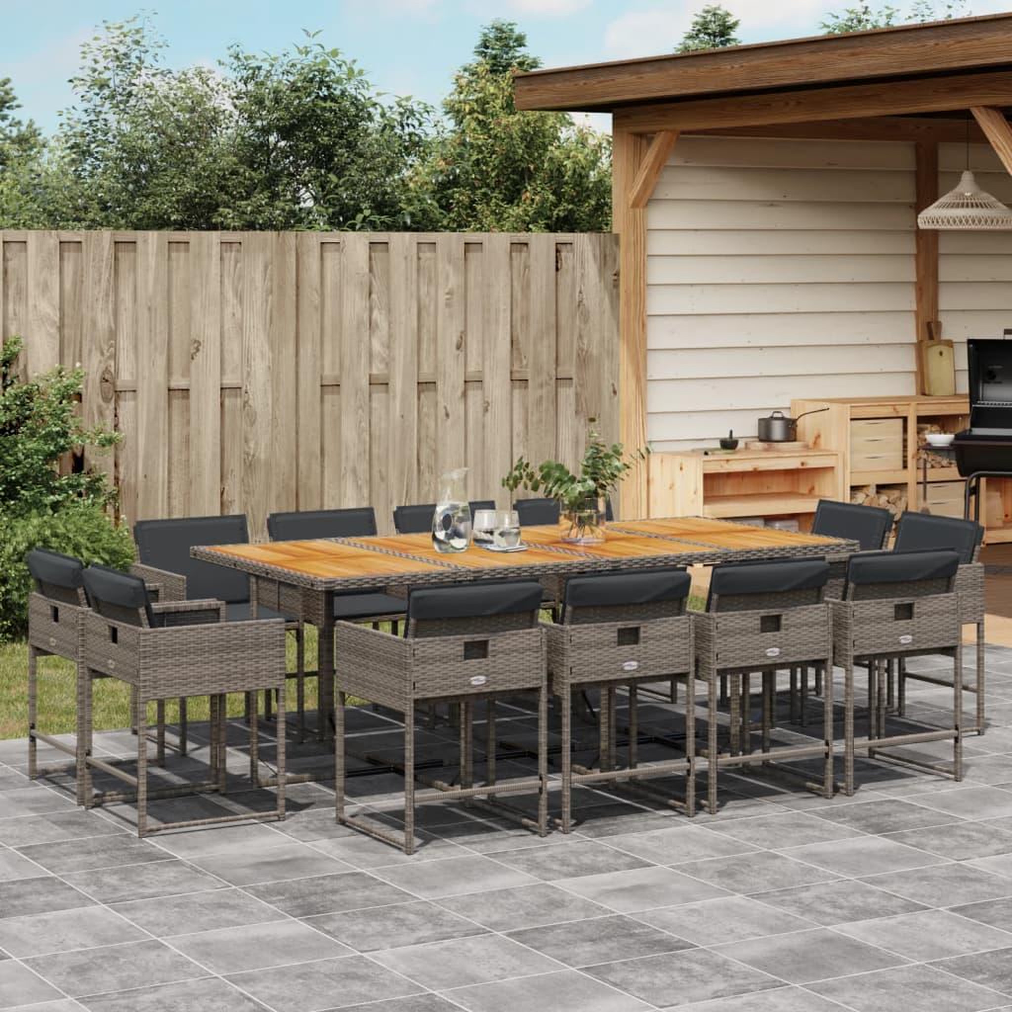 VIDAXL Ensemble a manger de jardin coussins 13 pcs gris resine tressee
