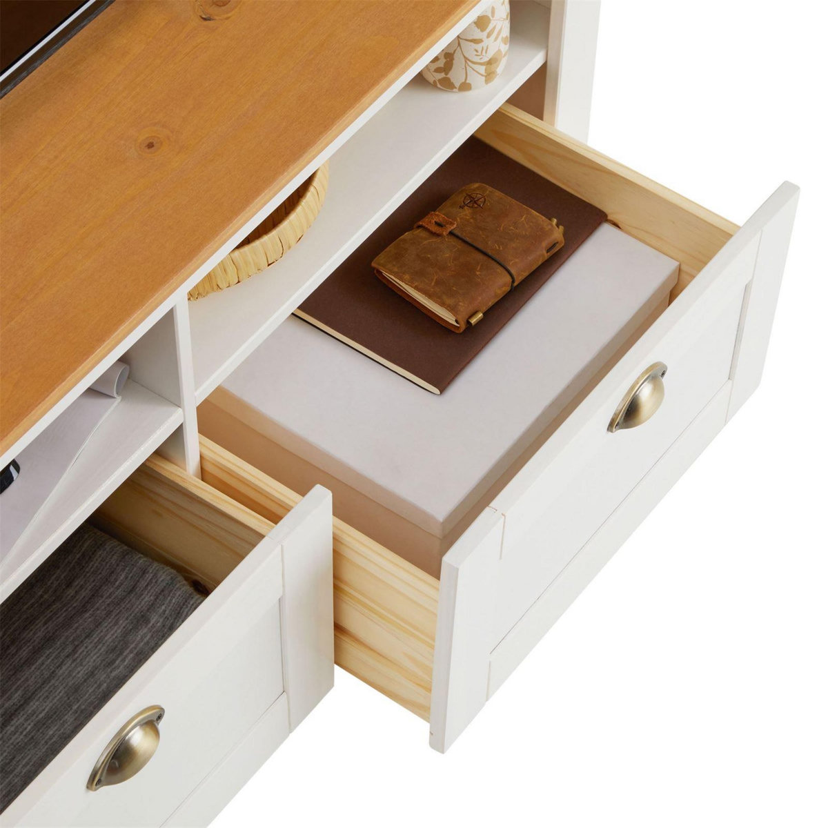 IDIMEX Meuble TV BOLTON 2 tiroirs et 2 niches, en pin massif