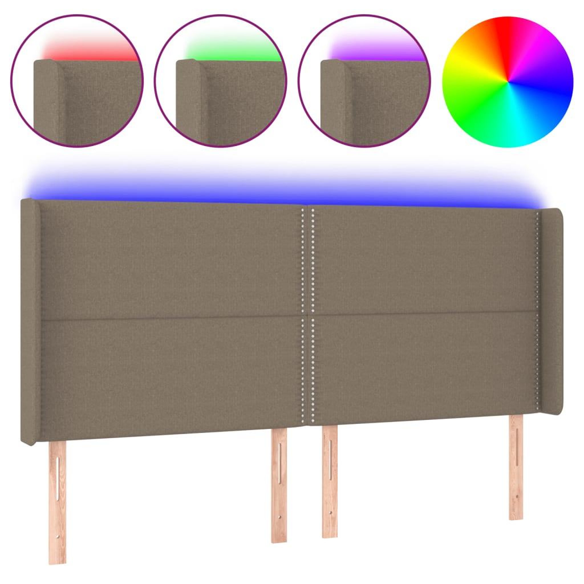 Voir la diapositive 2 : VIDAXL Tete de lit a LED Taupe 203x16x118/128 cm Tissu