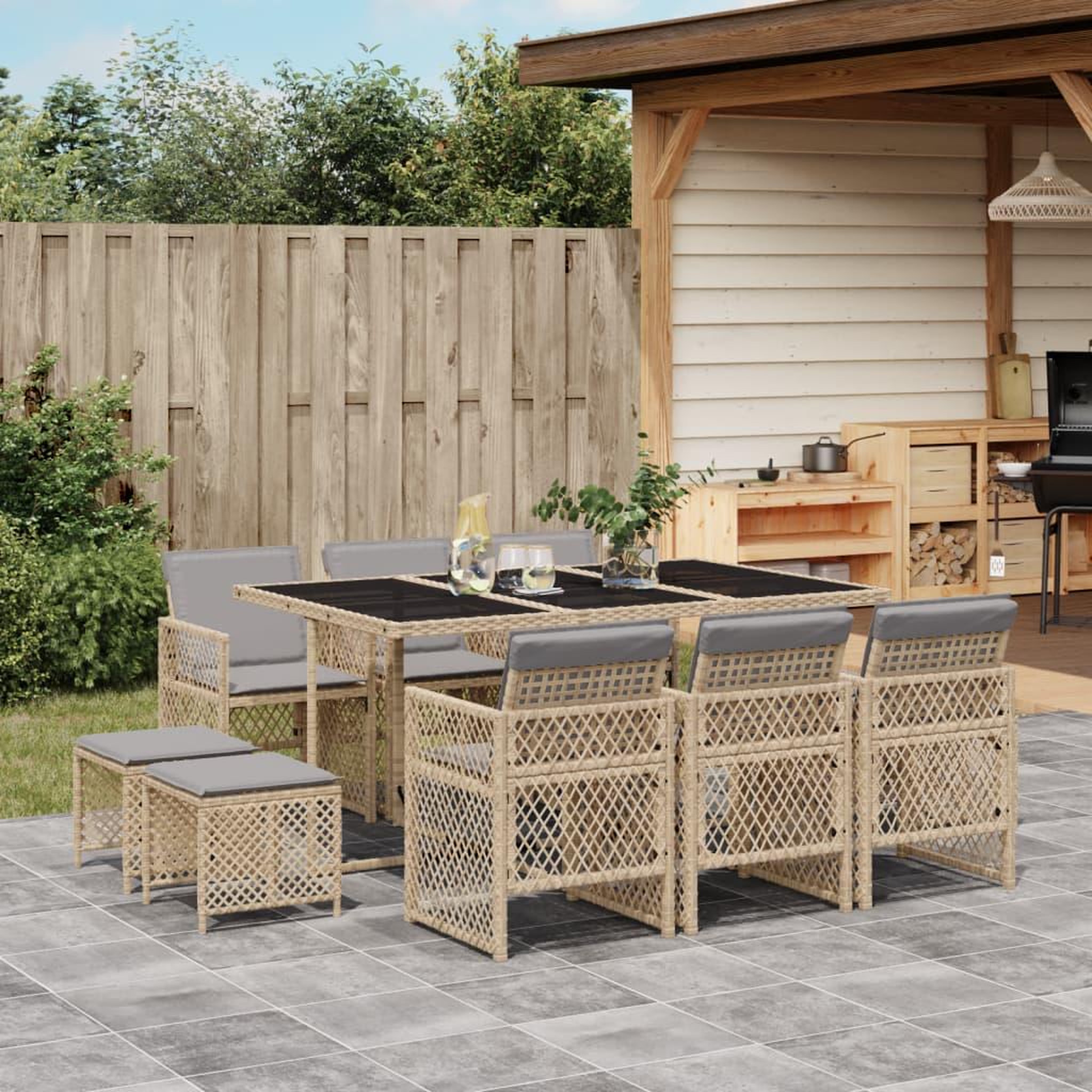 VIDAXL Ensemble a manger de jardin et coussins 11 pcs beige poly rotin