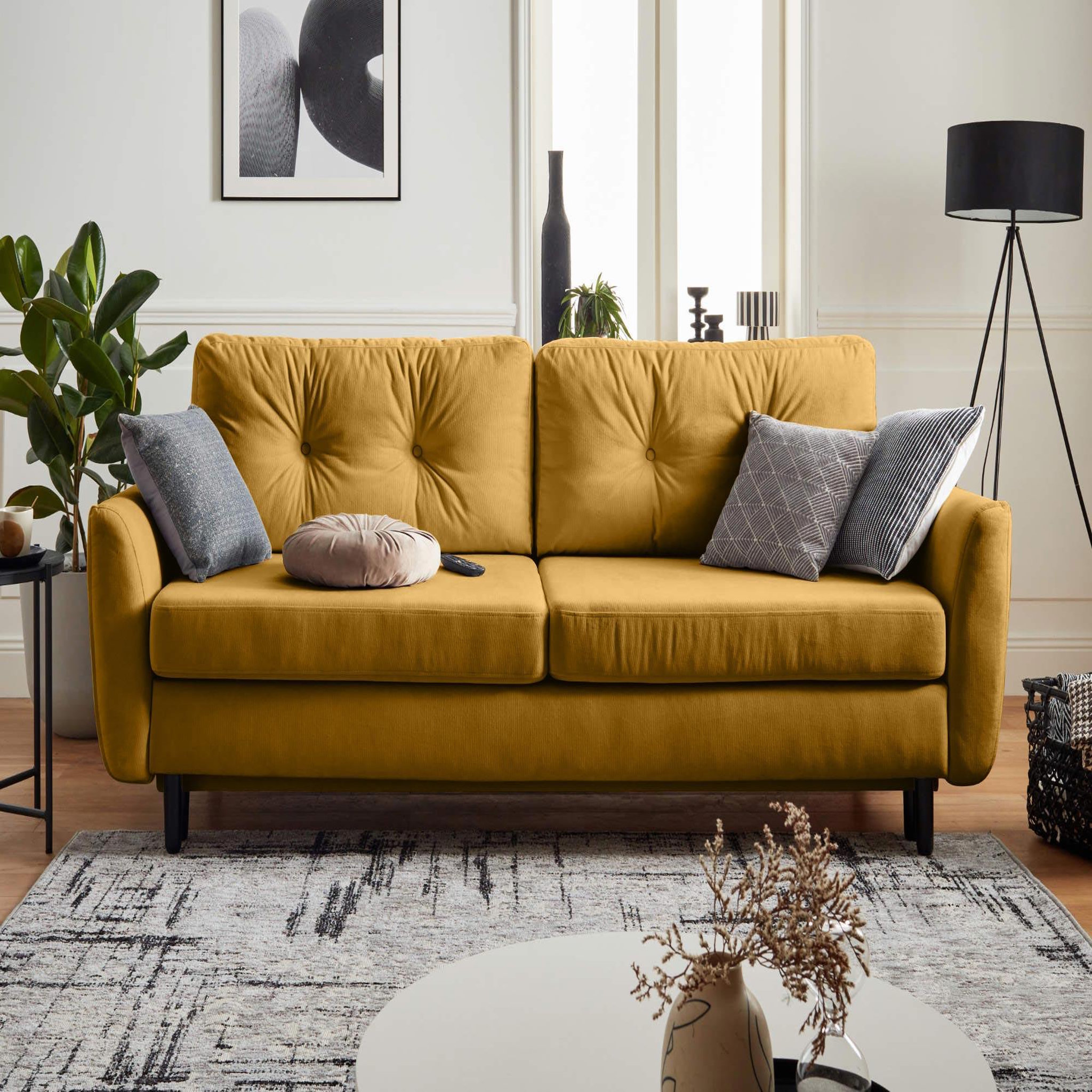 Voir la diapositive 2 : BEST MOBILIER Nils - canapé droit 3 places convertible - avec coffre de rangement - velours