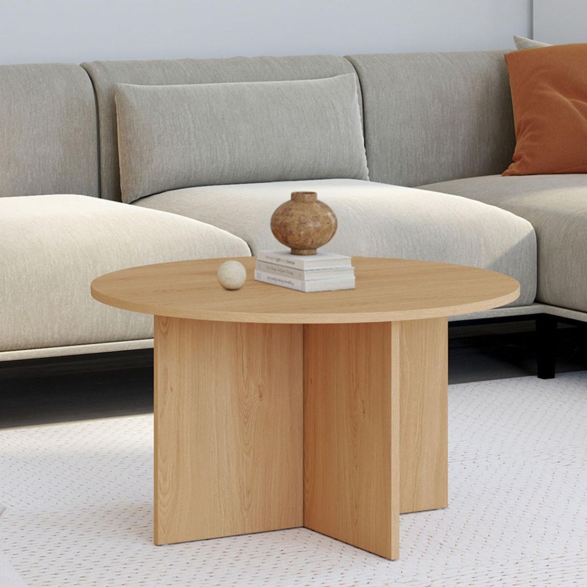 ID MARKET Table basse ronde MARTHE 70 cm bois façon hêtre
