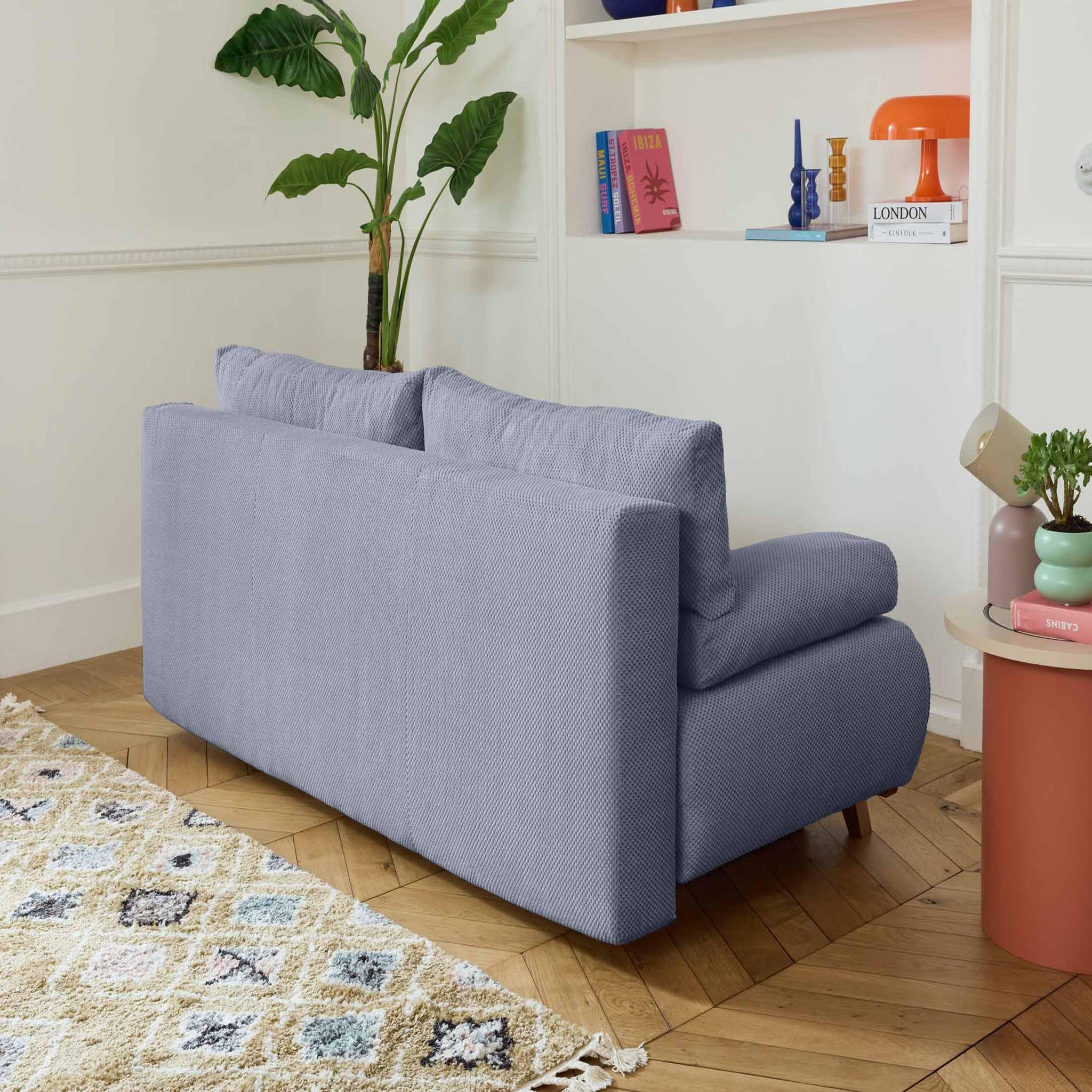 Voir la diapositive 5 : BEST MOBILIER Cristal - canapé 3 places - convertible avec coffre et grand pouf - en velours texturé