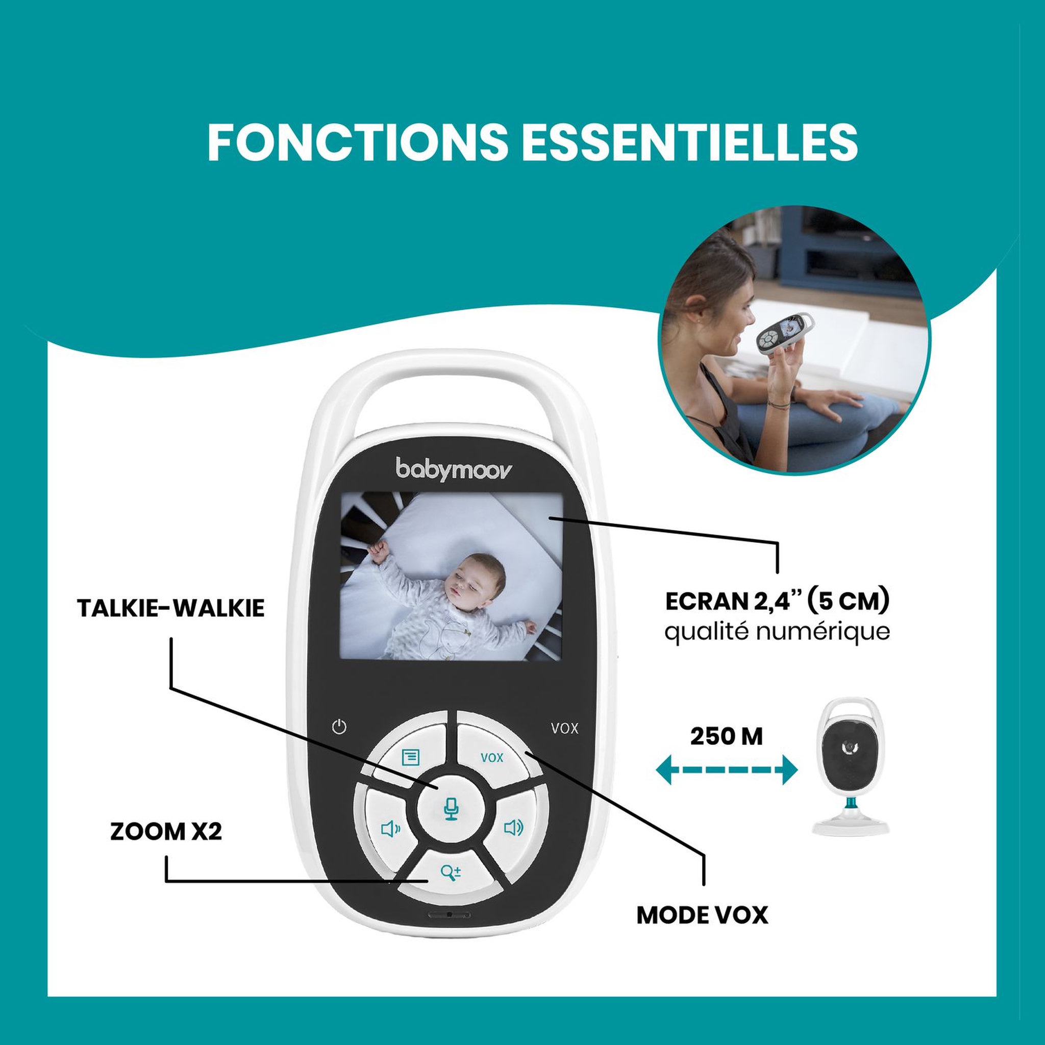 Voir la diapositive 3 : BABYMOOV Babyphone vidéo ultra compact Yoo See - Blanc