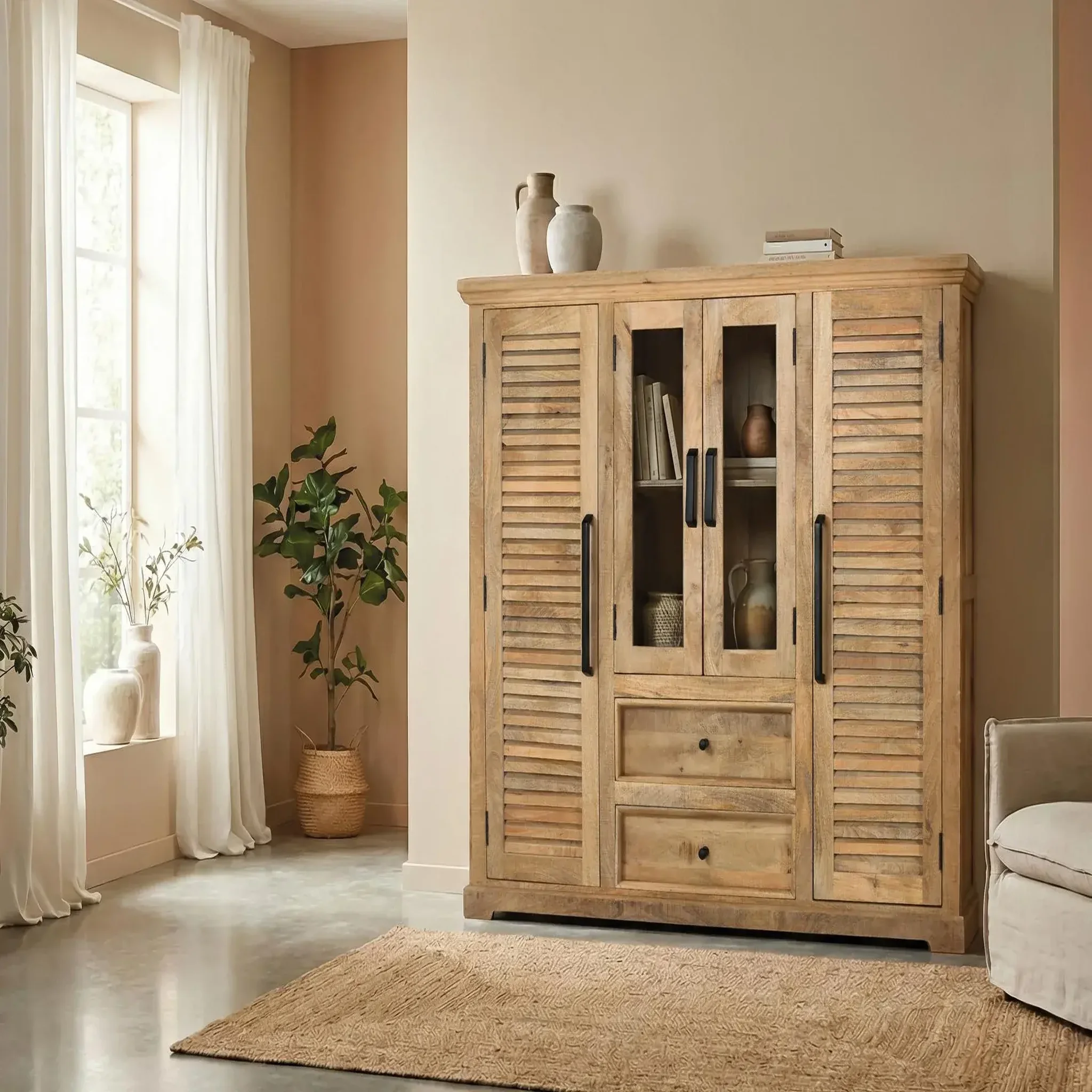 Voir la diapositive 2 : GINER Y COLOMER SL Vaisselier en bois de manguier 160 cm style rustique contemporain