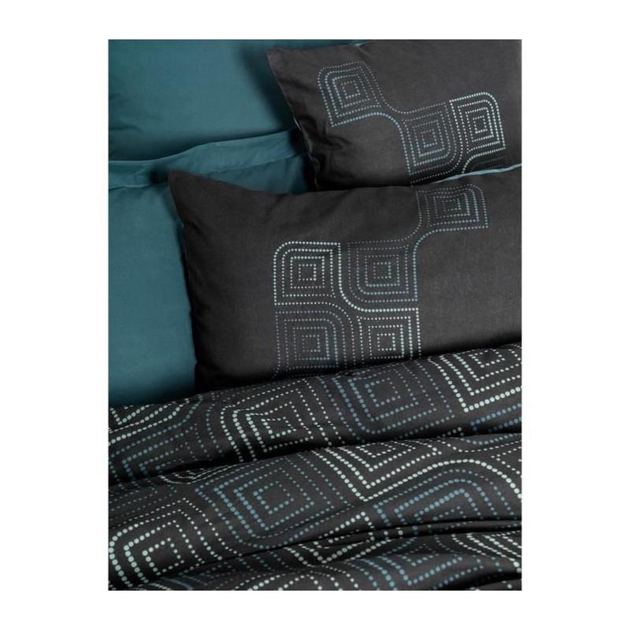 Voir la diapositive 2 : GENERIQUE Parure de lit - 129CTN64619 - 1 housse de couette 220 x 240 cm + 2 taies d'oreiller 60 x 60 cm - 100% coton ranforcé - Bleu