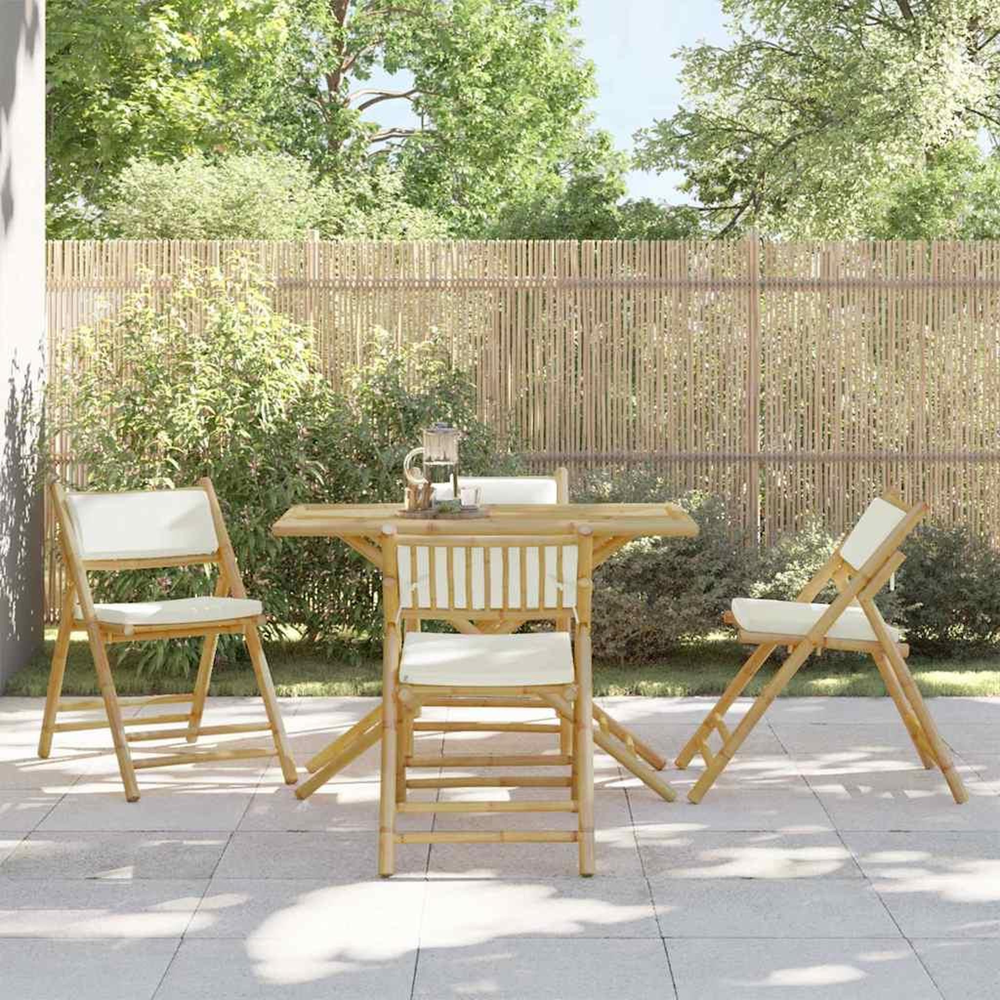 VIDAXL Chaises de bistro pliantes lot de 4 et coussins blanc creme