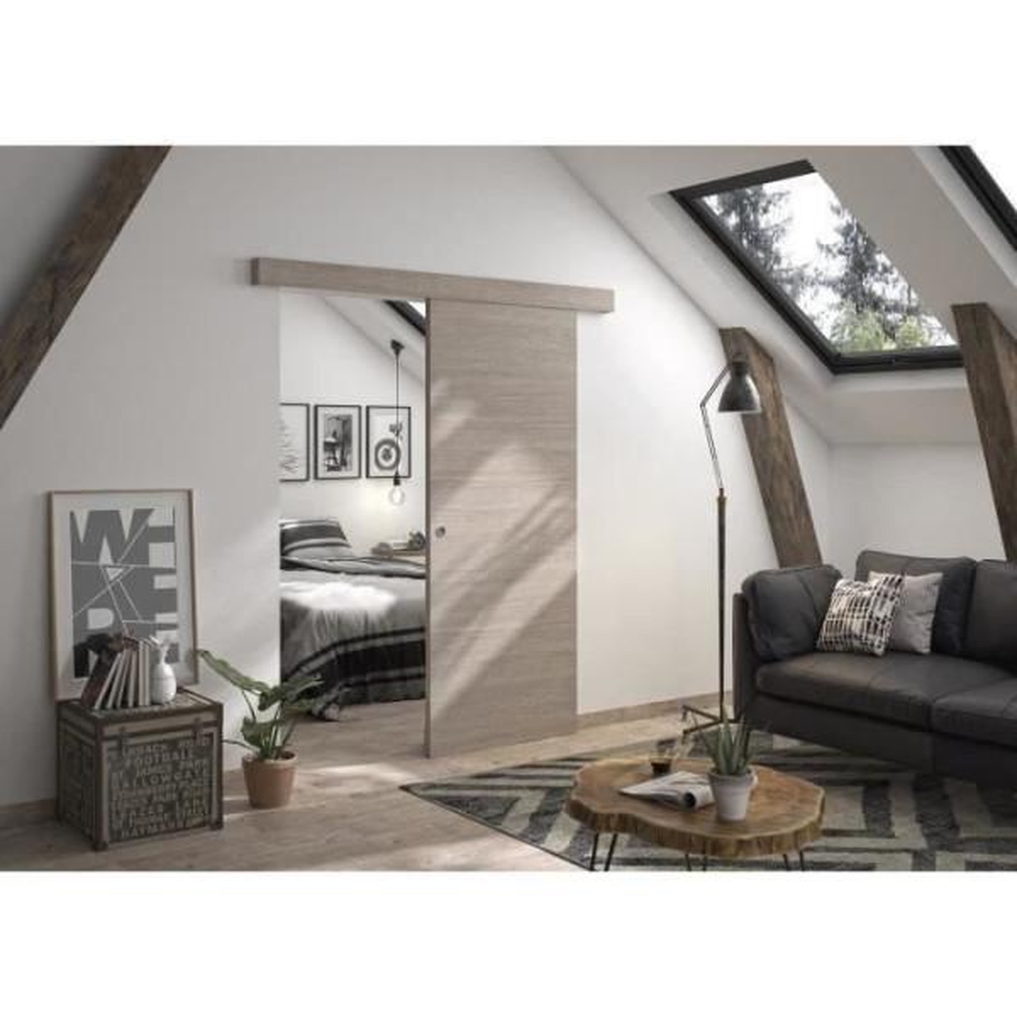 OPTIMUM Optimum - kit porte coulissante + rail + bandeau vérone - h.204xl.83xp.4 cm - chene taupe