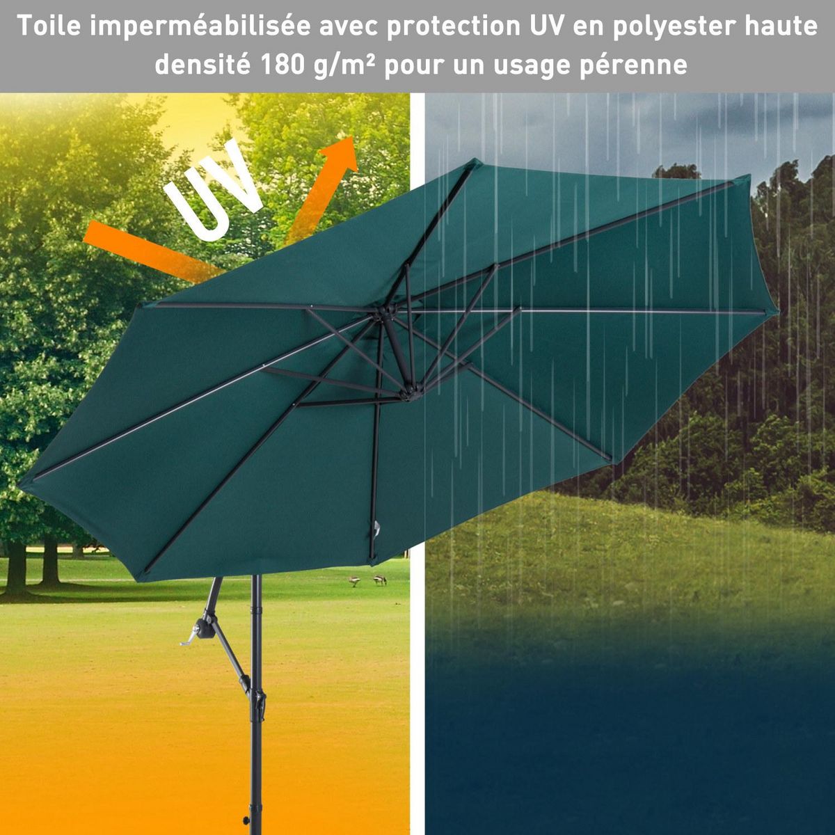 OUTSUNNY Parasol déporté octogonal inclinable manivelle pied acier Ø 3 x 2,5H m vert