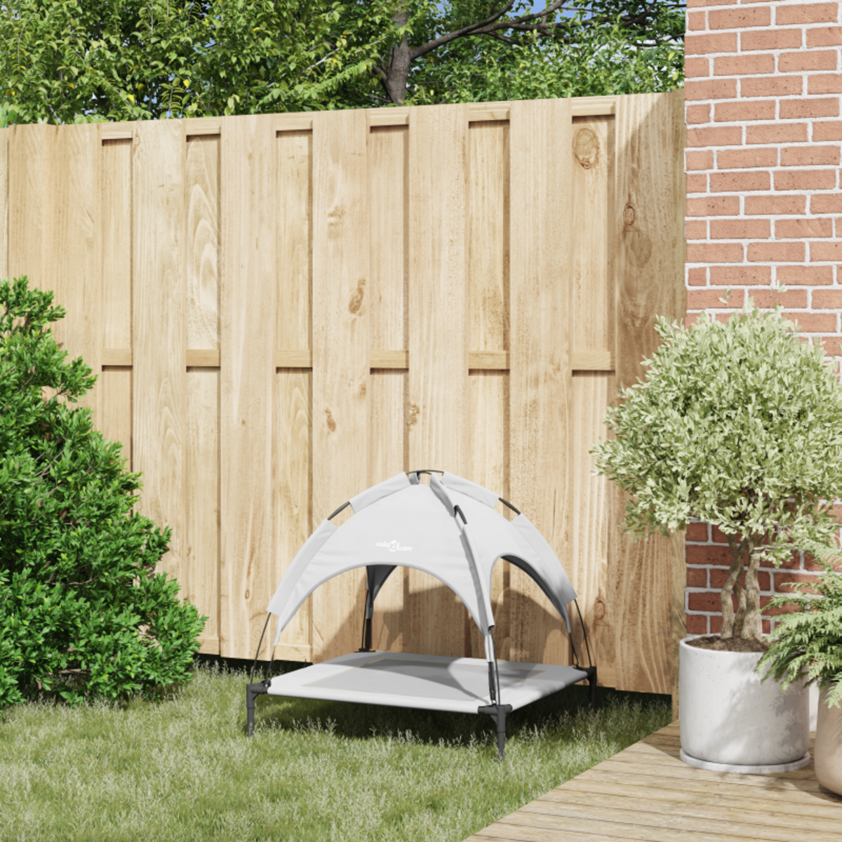 VIDAXL Lit chien surélevé avec toit amovible gris argenté M acier