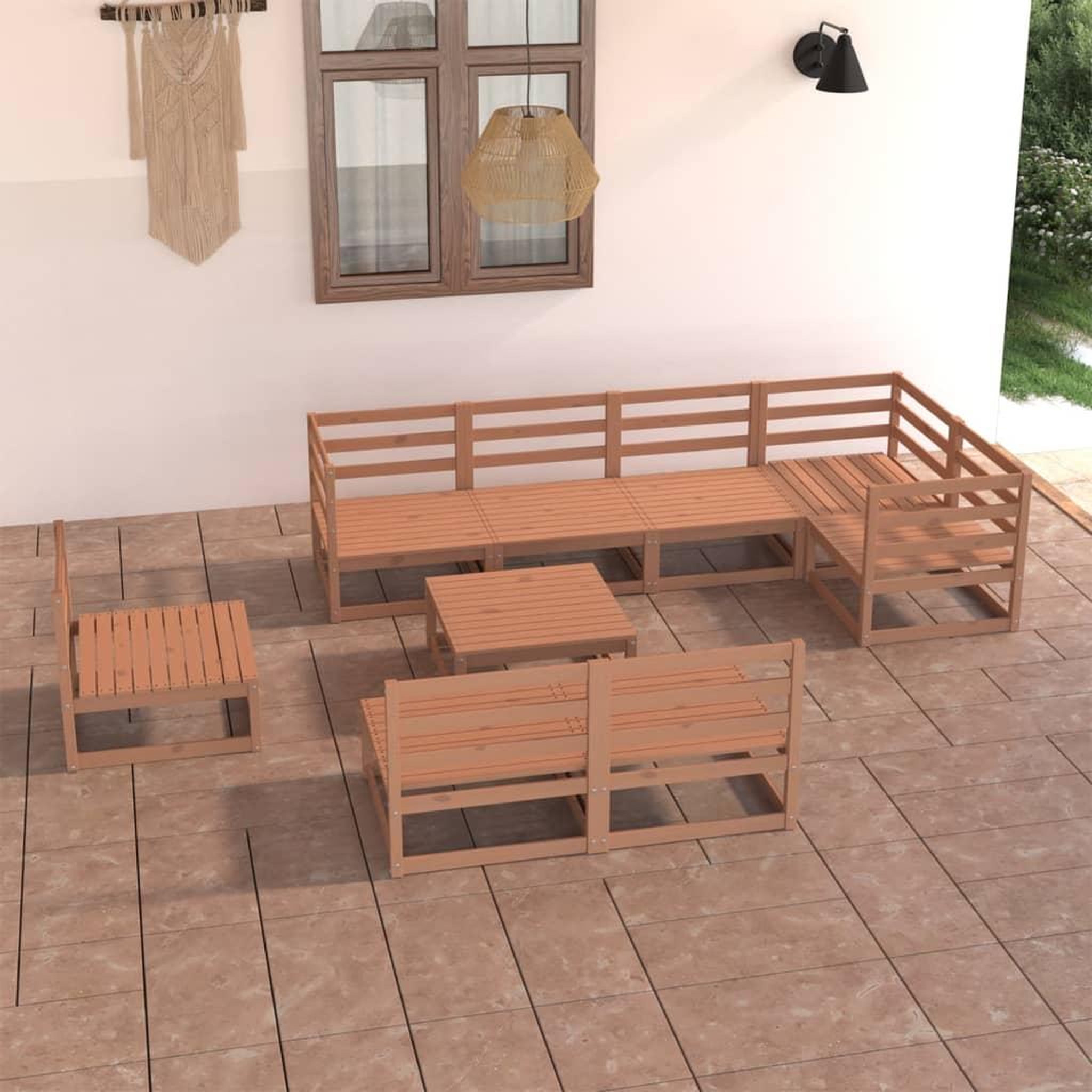 Voir la diapositive 1 : VIDAXL Salon de jardin 9 pcs marron miel bois de pin massif