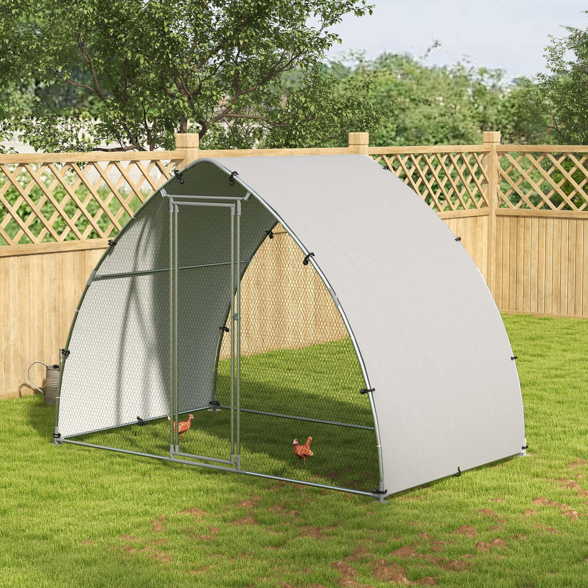 Voir la diapositive 2 : PAWHUT Enclos poulailler chenil 5,75 m² - toit anti-UV, porte verouillable - dim. 3,04L x 1,9l x 2,2H m - acier galvanisé