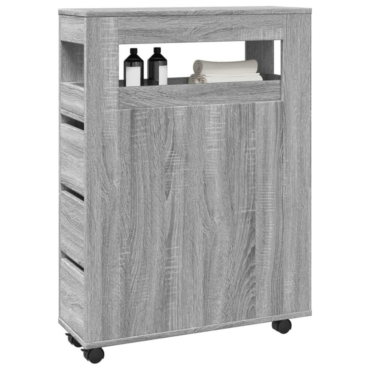 VIDAXL Meuble etroit de salle de bain a roulettes sonoma gris