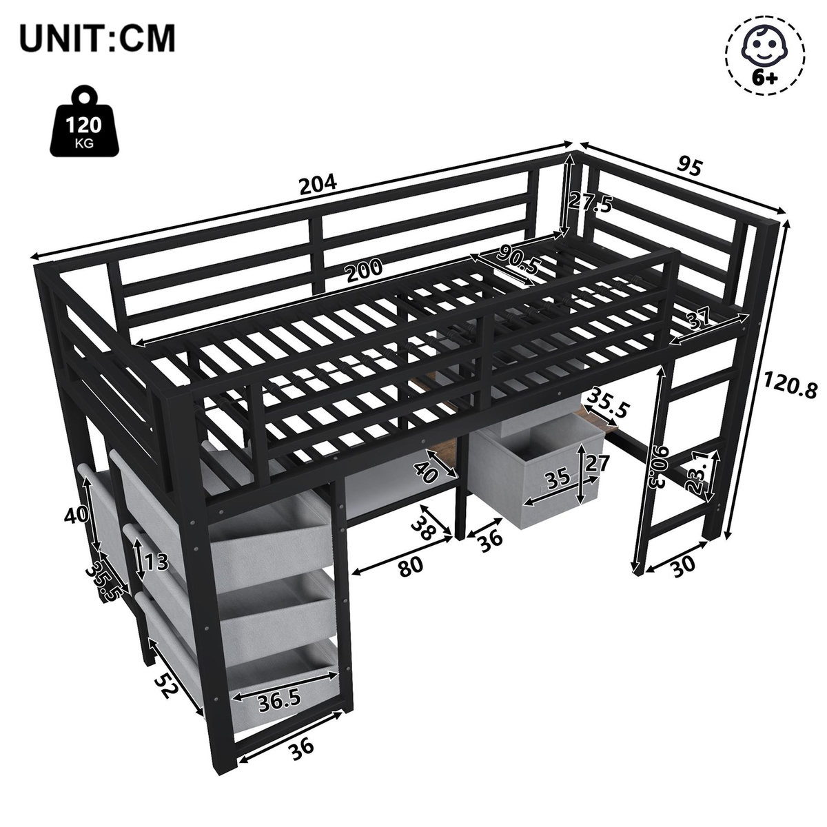 MERAX Lit mezzanine enfant