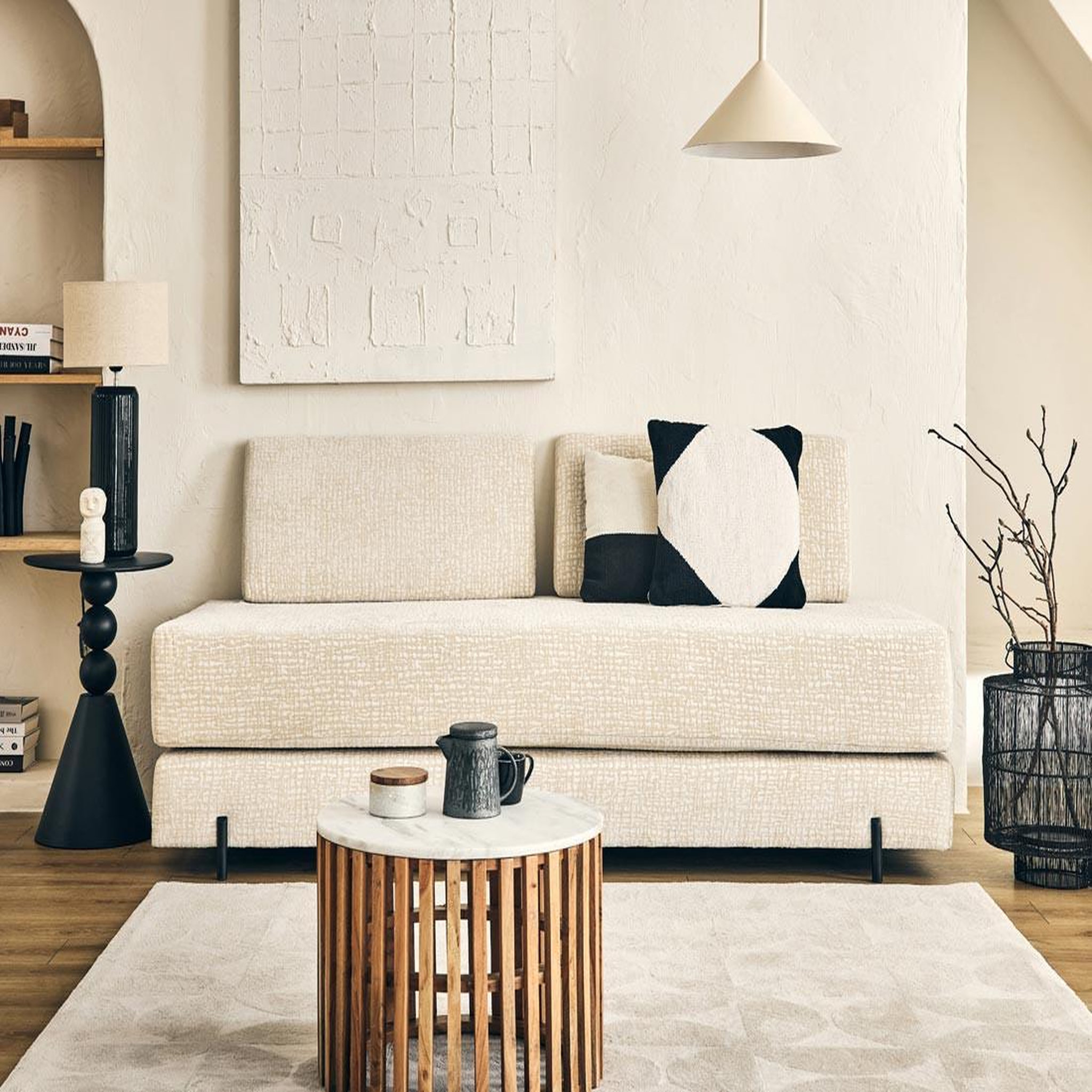 Voir la diapositive 3 : BEST MOBILIER Brescia - banquette 3 places convertible en tissu velours relief