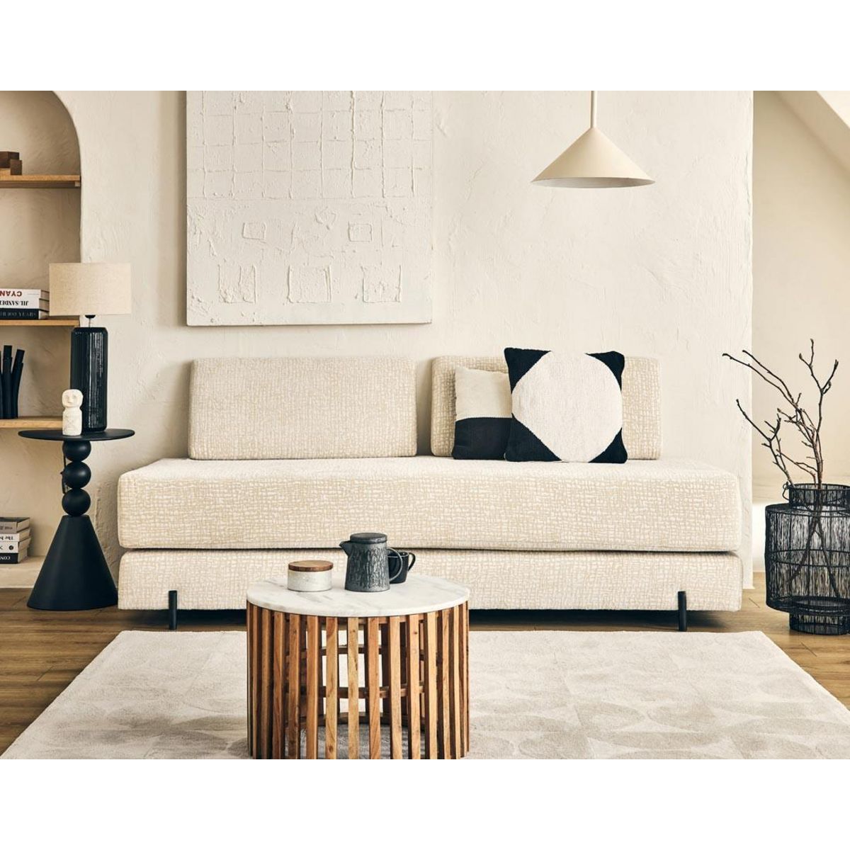 BEST MOBILIER Brescia - banquette 3 places convertible en tissu velours relief