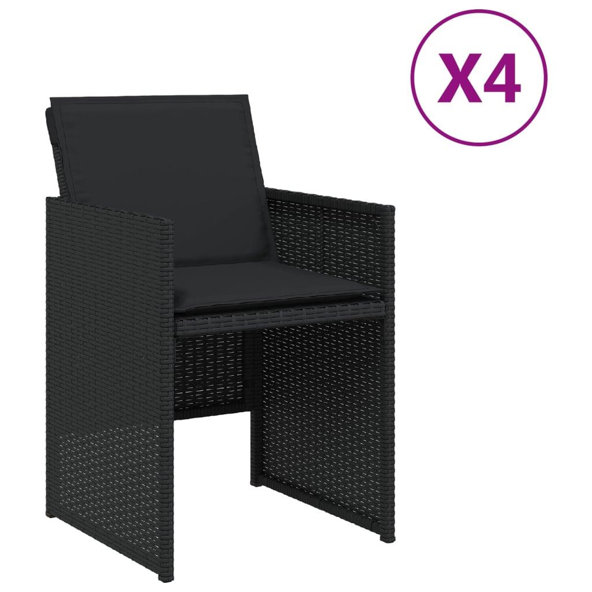Voir la diapositive 2 : VIDAXL Chaises de jardin lot de 4 avec coussins noir resine tressee