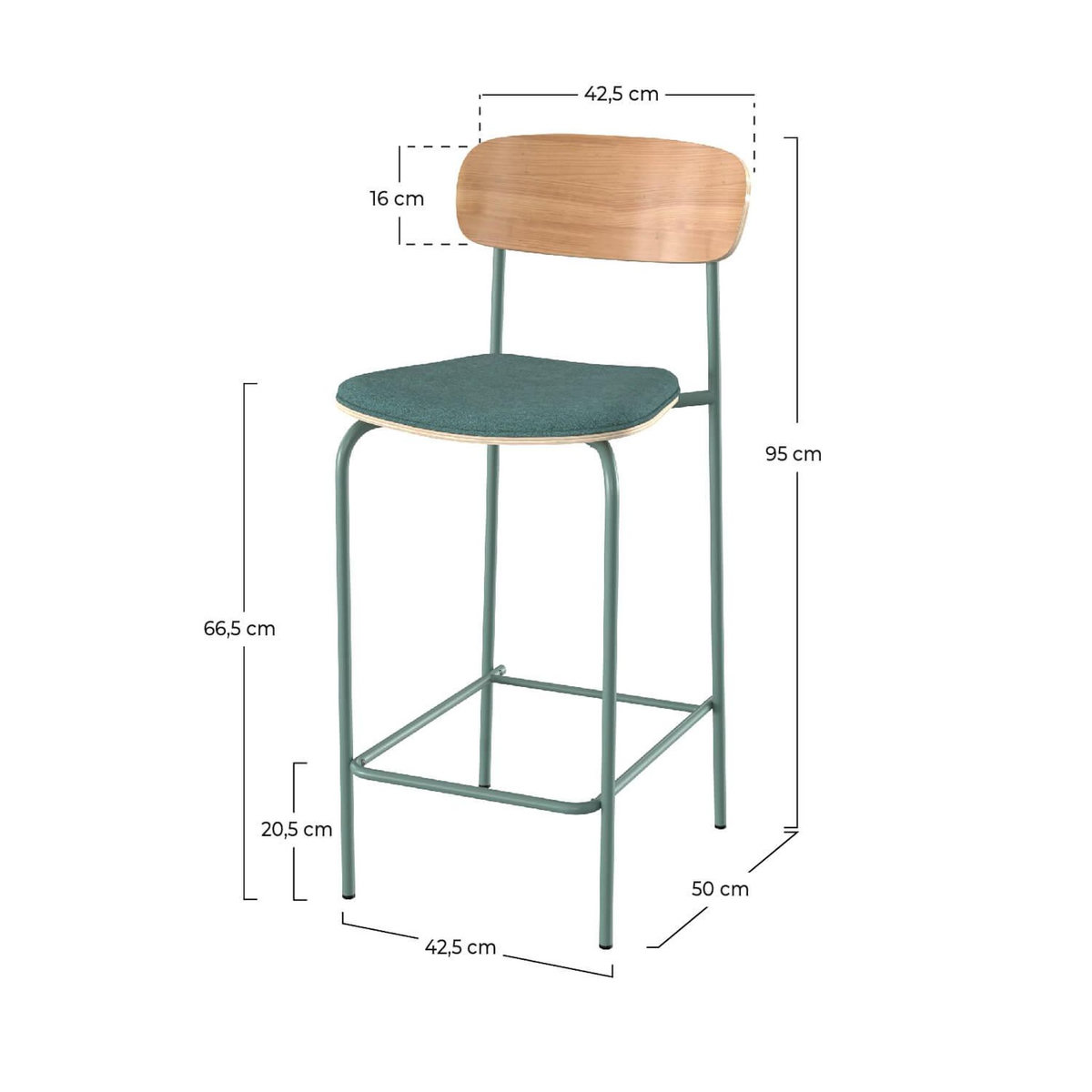 Rendez vous déco Lot de 2 chaises pour îlot central en tissu bleu canard 65 cm-Alba