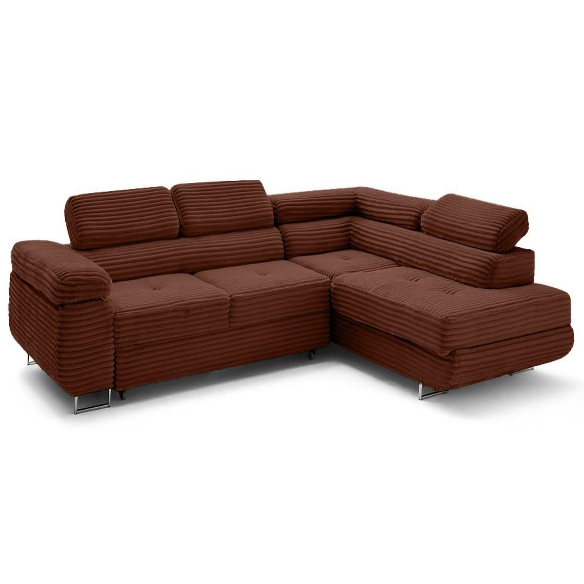 Voir la diapositive 2 : LISA DESIGN Zaria - canapé d'angle droit 5 places convertible avec coffre et têtières en velours côtelé grosses côtes