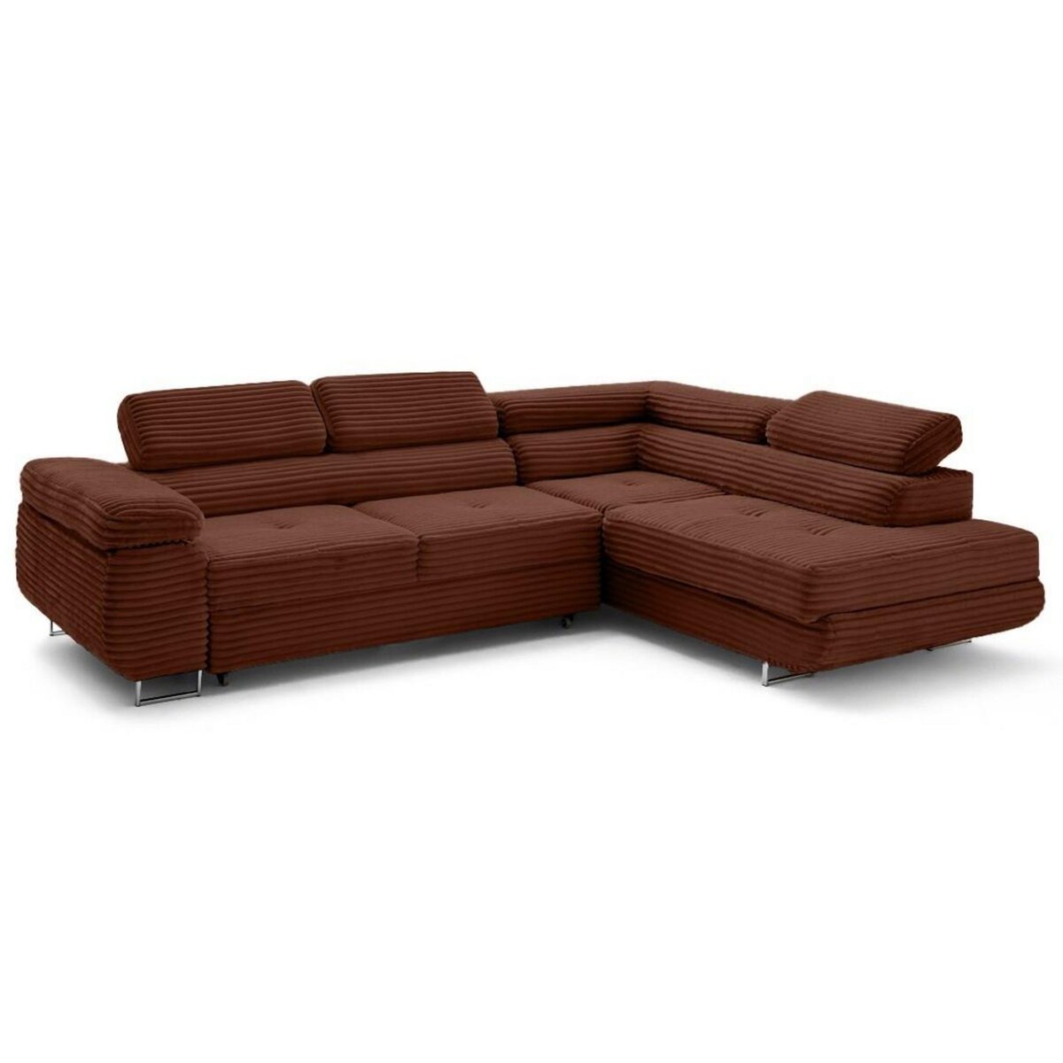 LISA DESIGN Zaria - canapé d'angle droit 5 places convertible avec coffre et têtières en velours côtelé grosses côtes