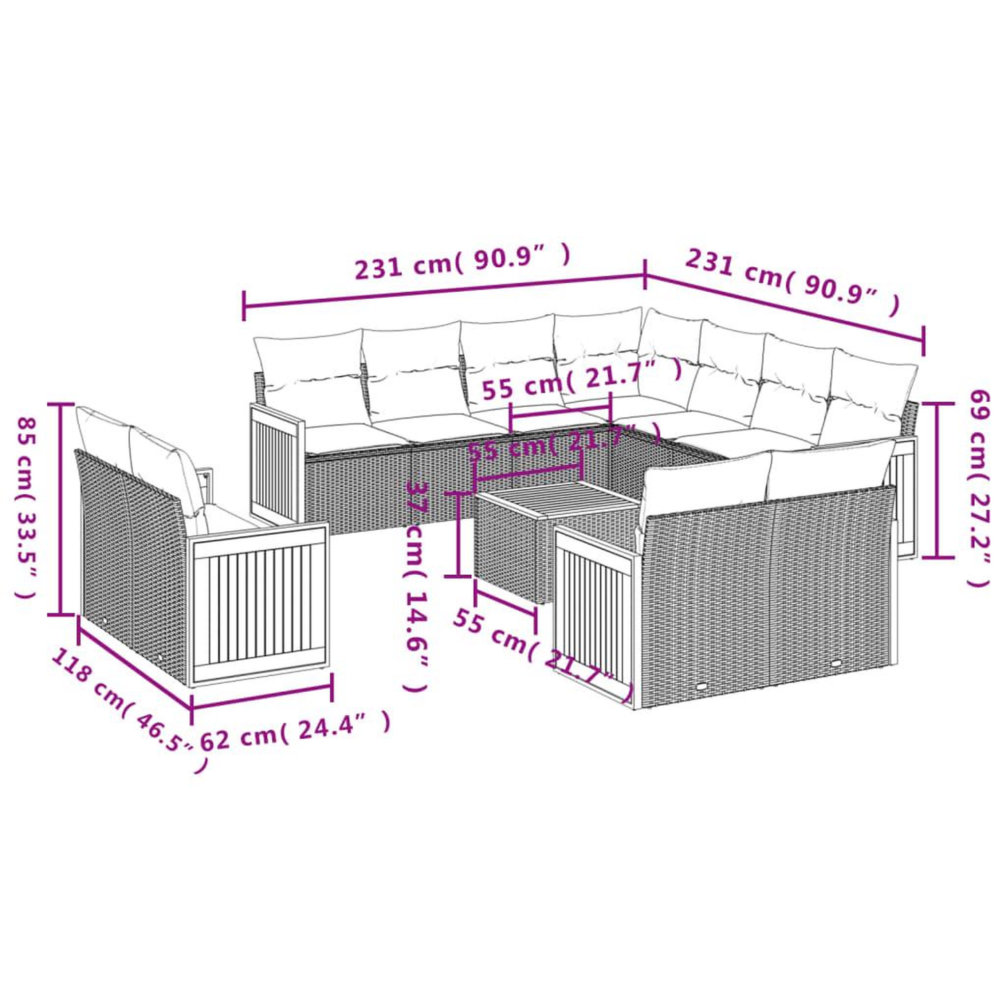 Voir la diapositive 6 : VIDAXL Salon de jardin 12 pcs avec coussins noir resine tressee