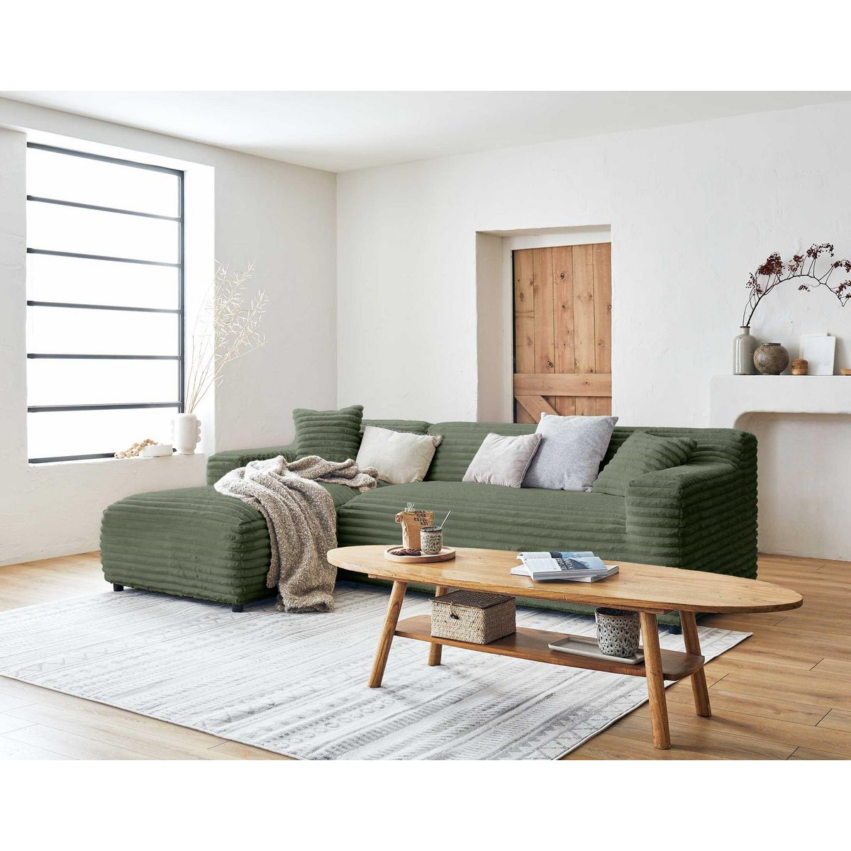 LISA DESIGN Laponie - canapé d'angle gauche - 4 places - en fausse fourrure côtelée