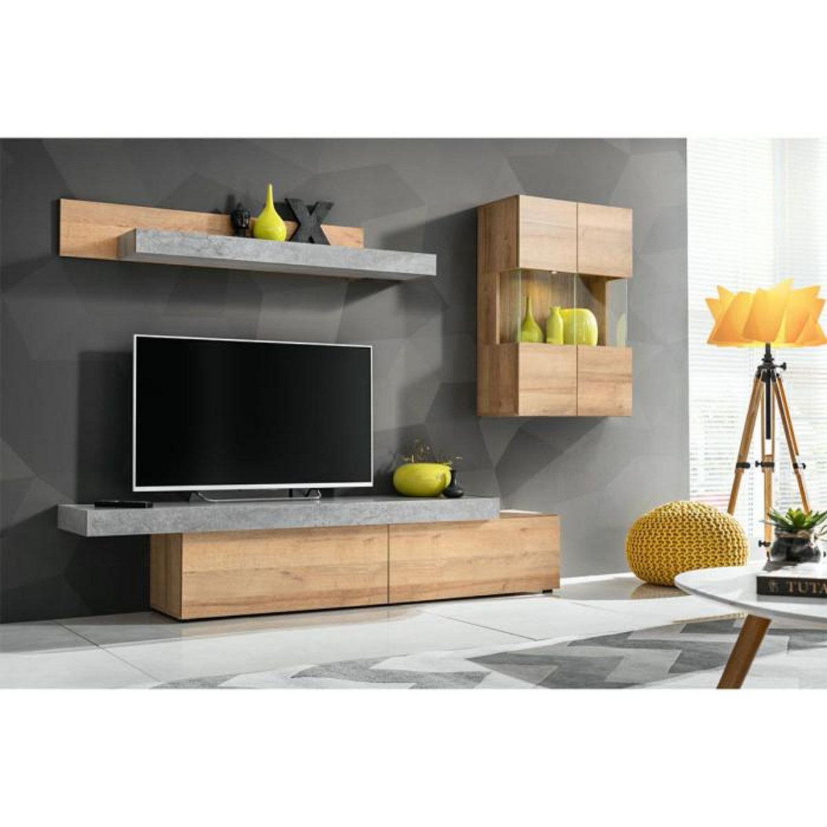 Paris Prix Ensemble Meuble TV  Concret  230cm Naturel & Gris