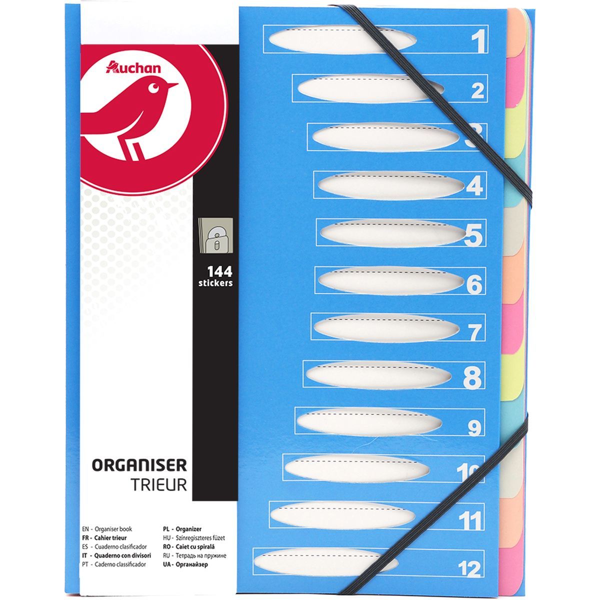 AUCHAN Trieur 12 positions rigide pelliculé bleu