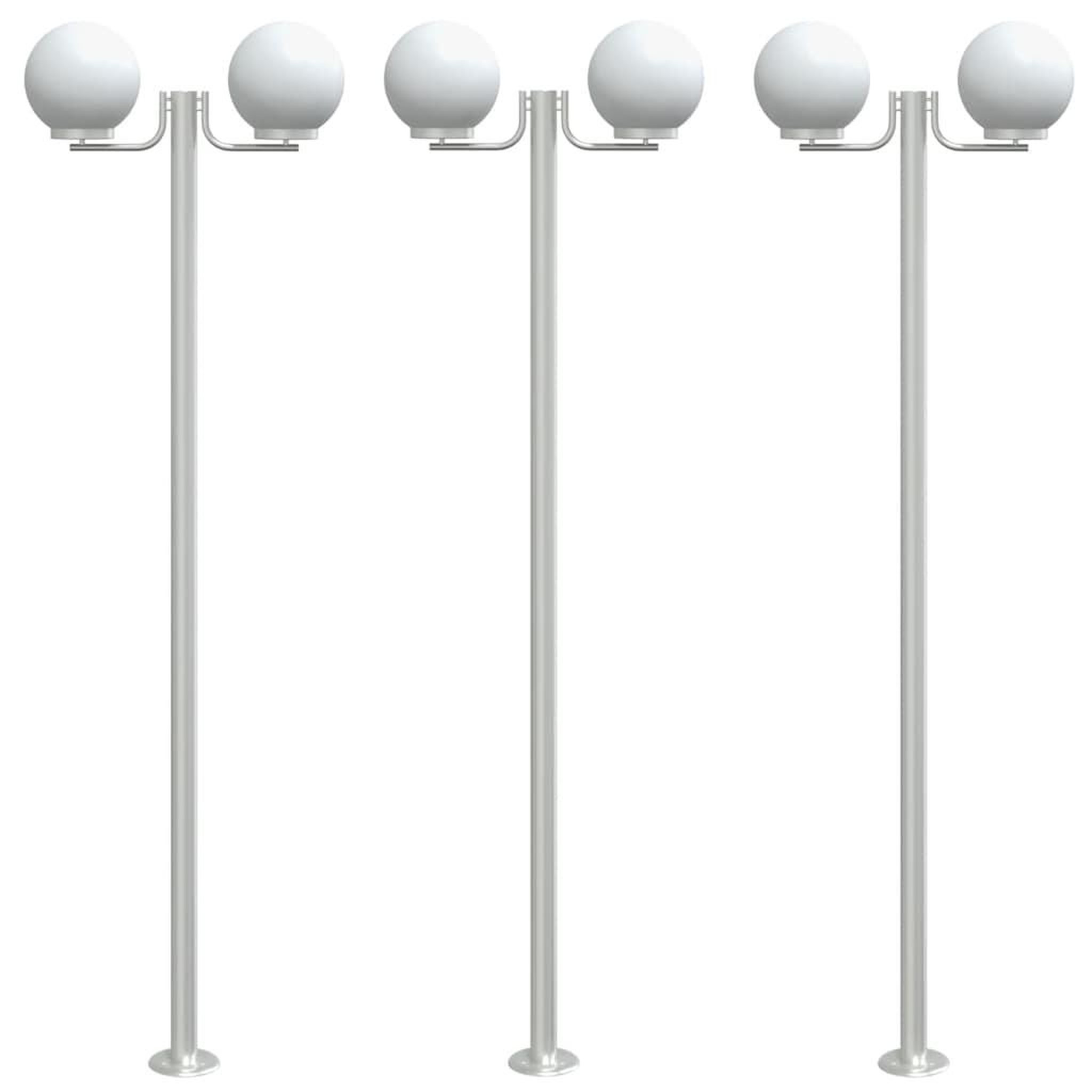 Voir la diapositive 2 : VIDAXL Lampadaires d'exterieur 3 pcs argente 215 cm acier inoxydable