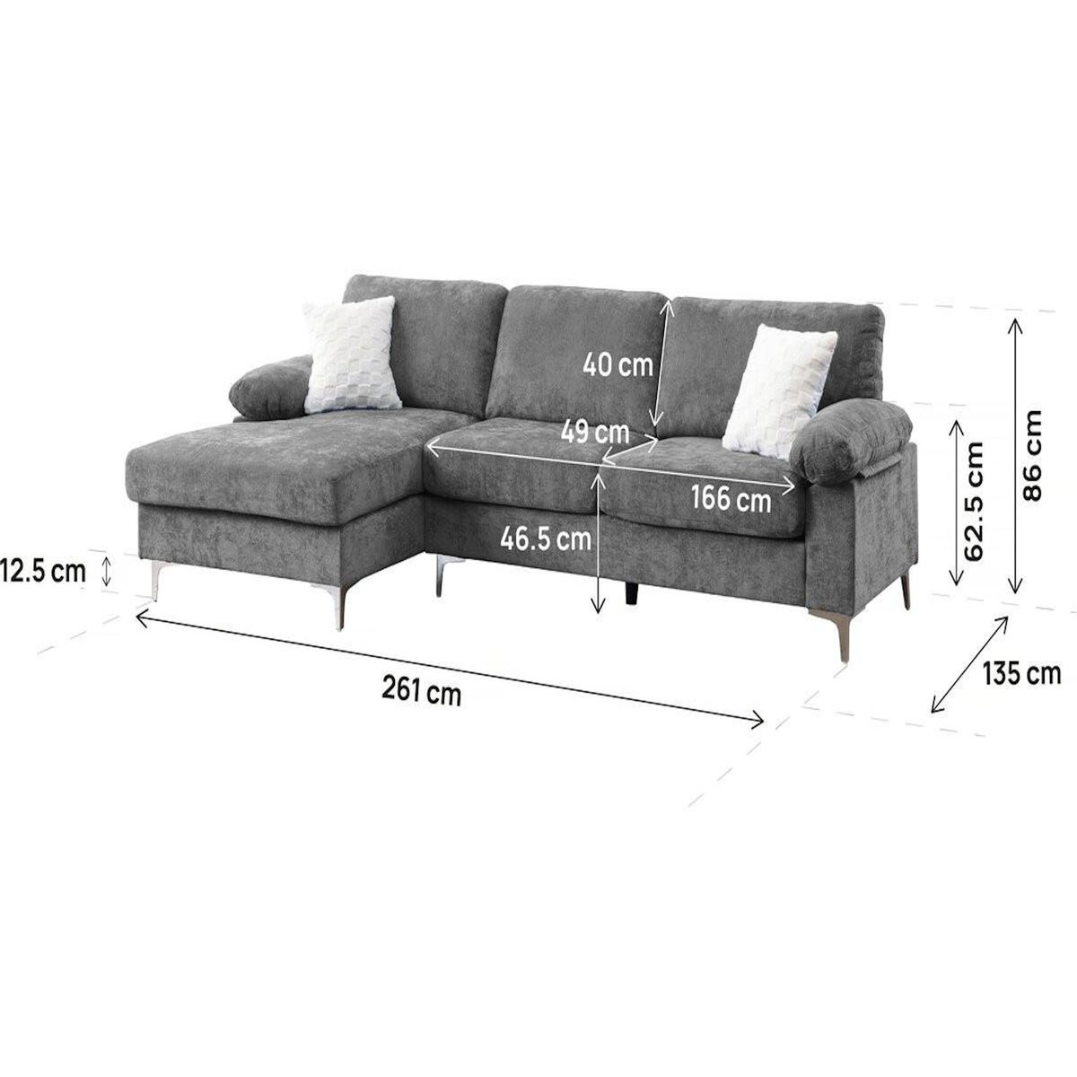 Habitat et Jardin Canapé d'angle gauche en tissu chenille  Jade  - 3 places - Gris clair