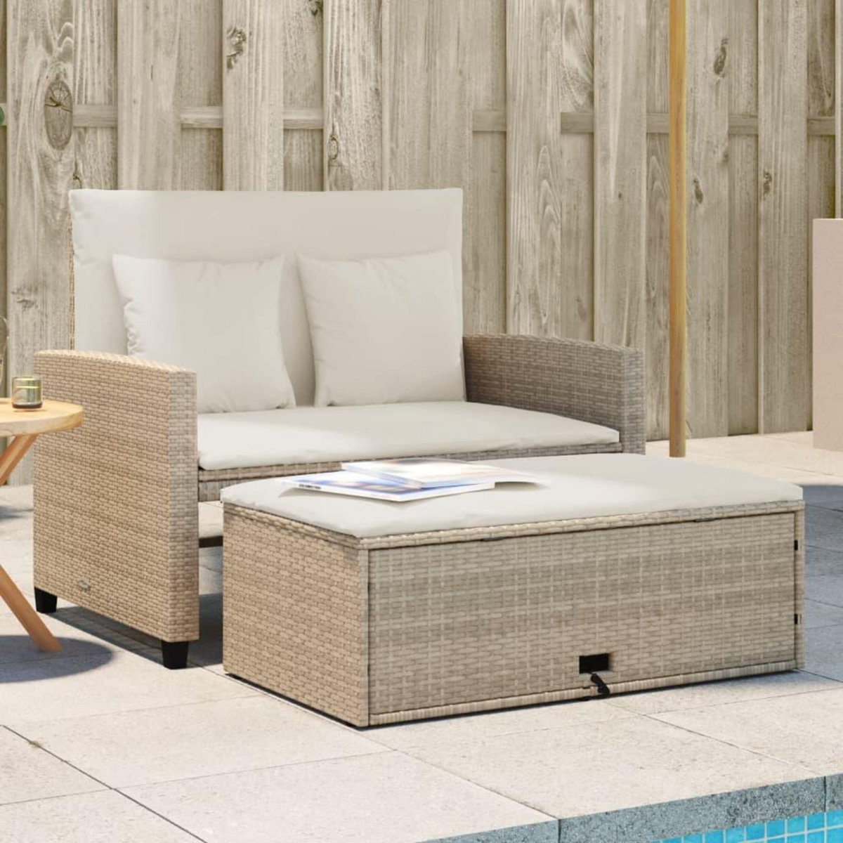 VIDAXL Canape de jardin avec coussins 2 places beige resine tressee