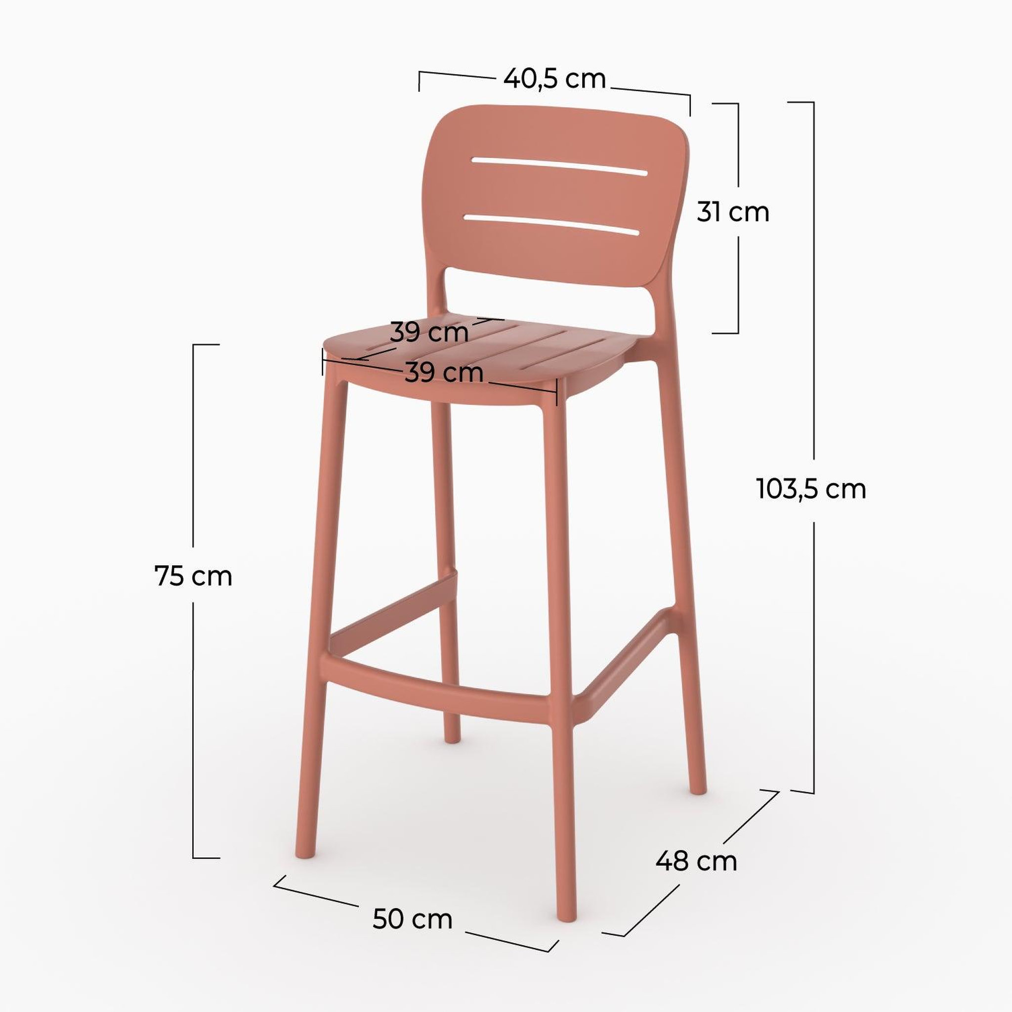 Voir la diapositive 4 : MAISON PAVANE Lot de 2 chaises de bar de jardin 75 cm en plastique vieux rose-lola